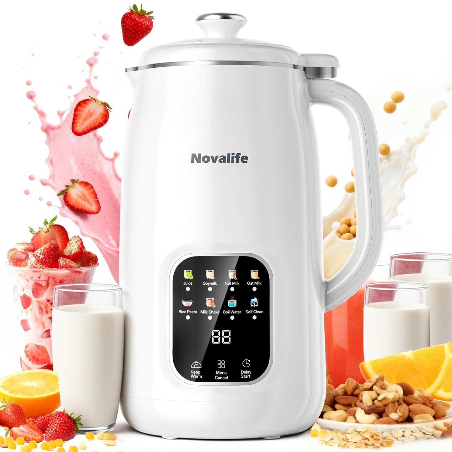 8 in 1 Nut Milk Maker Machine, 40oz Automatic Soy Milk Maker Blender, Homemade Soy Milk, Oat Milk, Almond Milk, Juice, Plant Based and Non Dairy Beverages, 12H Delay Start/Keep Warm/Self Cleaning