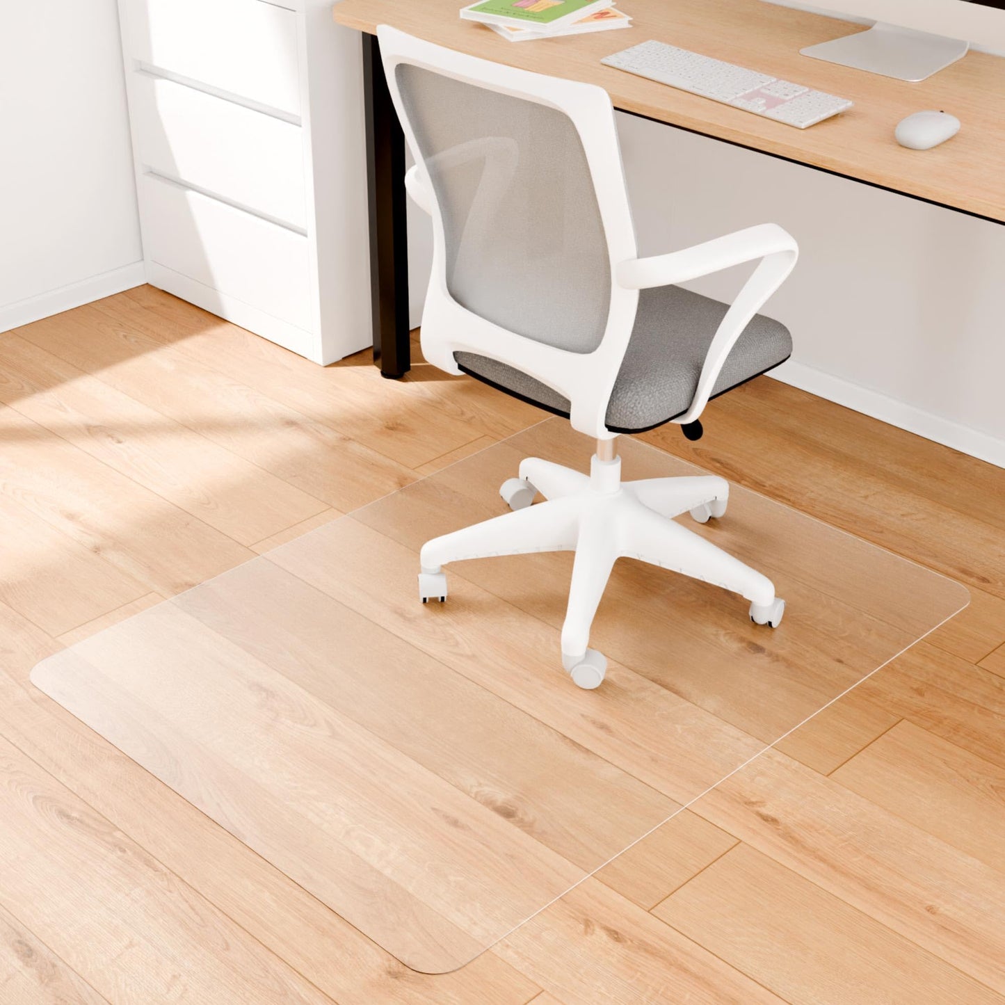Naturei Office Desk Chair Mat for Hardwood Floors, 53" x 45" Clear Floor Protector Mat Under Desk, Large Anti Slip Plastic Chair Mat, Easy Glide, Rectangular
