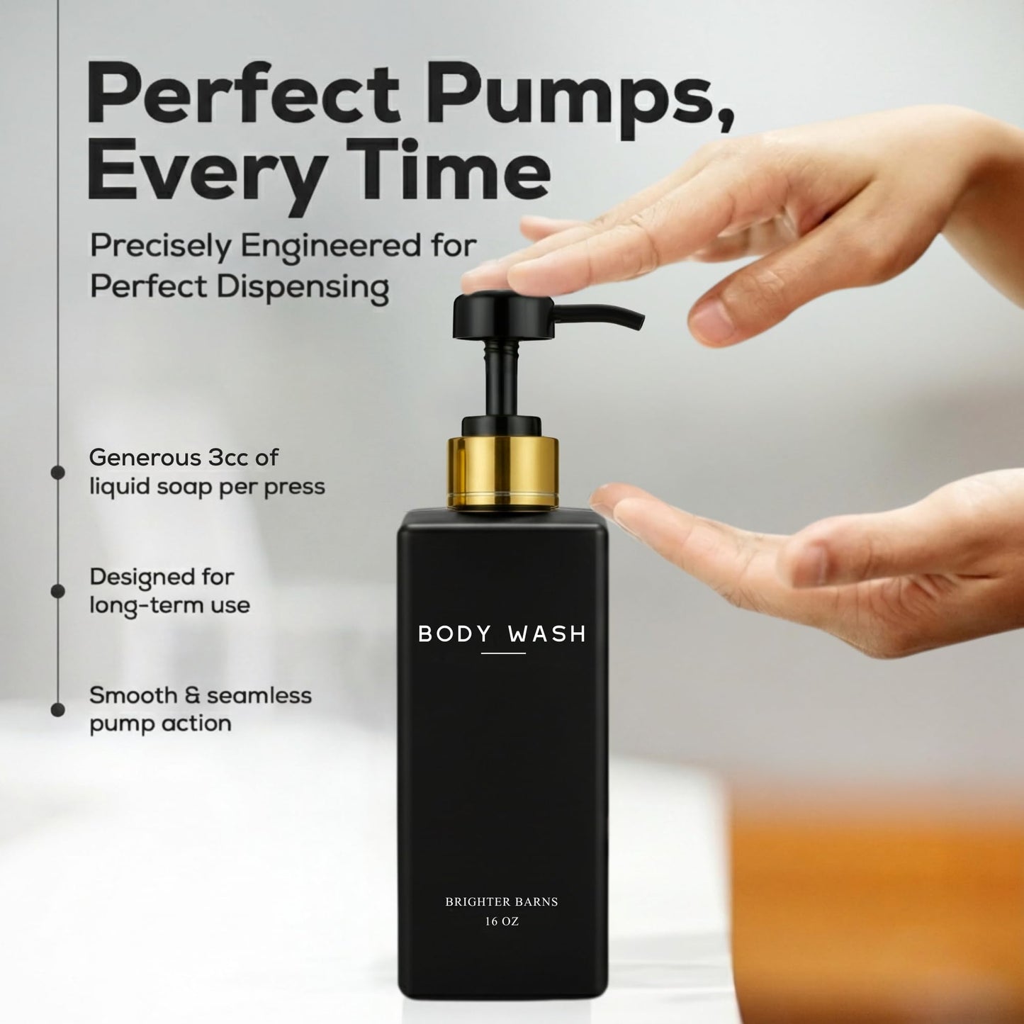 Black Shampoo and Conditioner Dispenser Set by Brighter Barns - Body Wash and Shower Soap Dispenser - Refillable Shampoo and Conditioner Bottles for Gold Bathroom Decor, Guest Bathroom, Airbnb (Black)