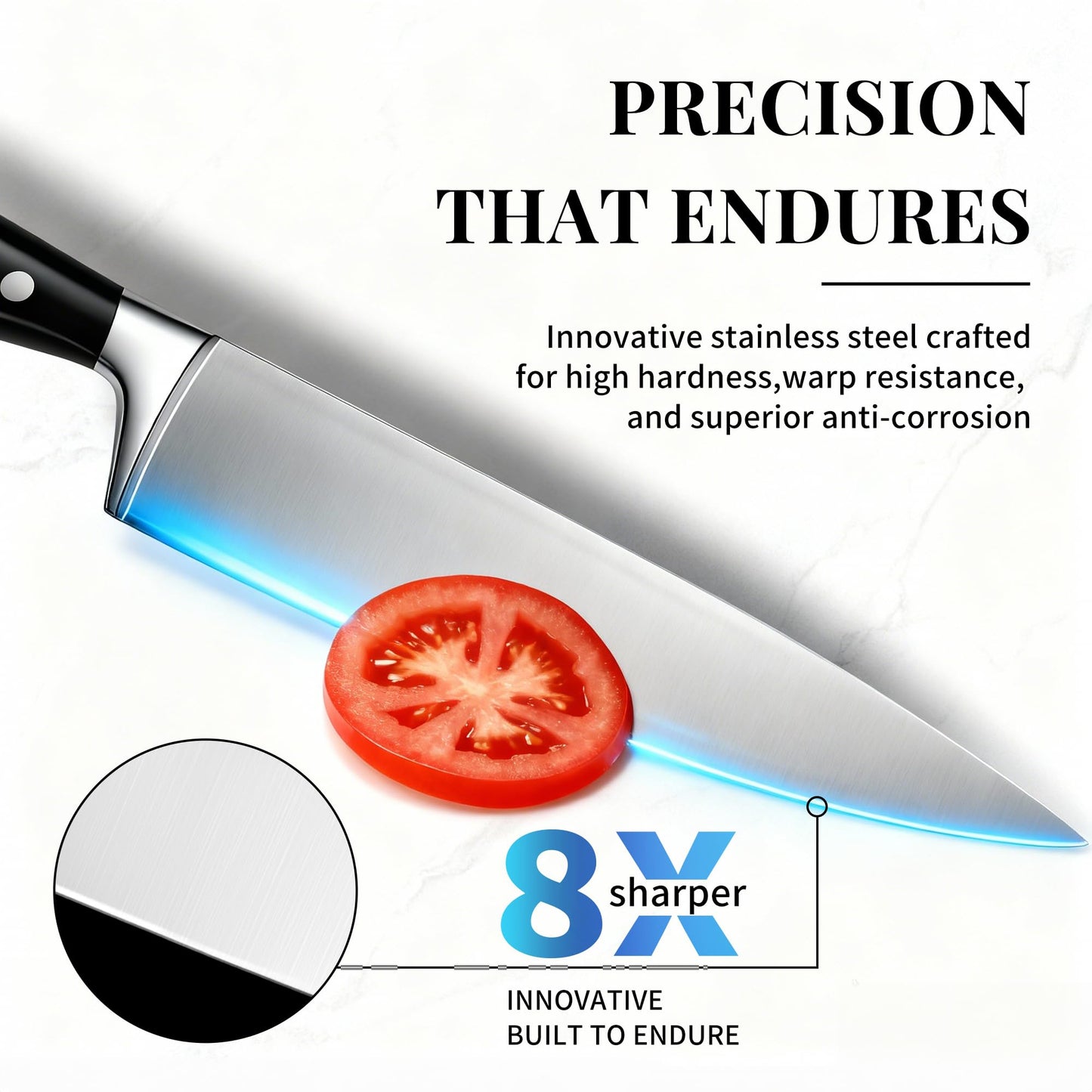 Knife Set, 15 Piece Premium Kitchen Knife Block Set, Razor-Sharp, High Carbon Stainless Steel Chef Knife, Ergonomic Forged Triple Rivet Handle, Black Sharp Knife Set for Kitchen, Dishwasher Safe
