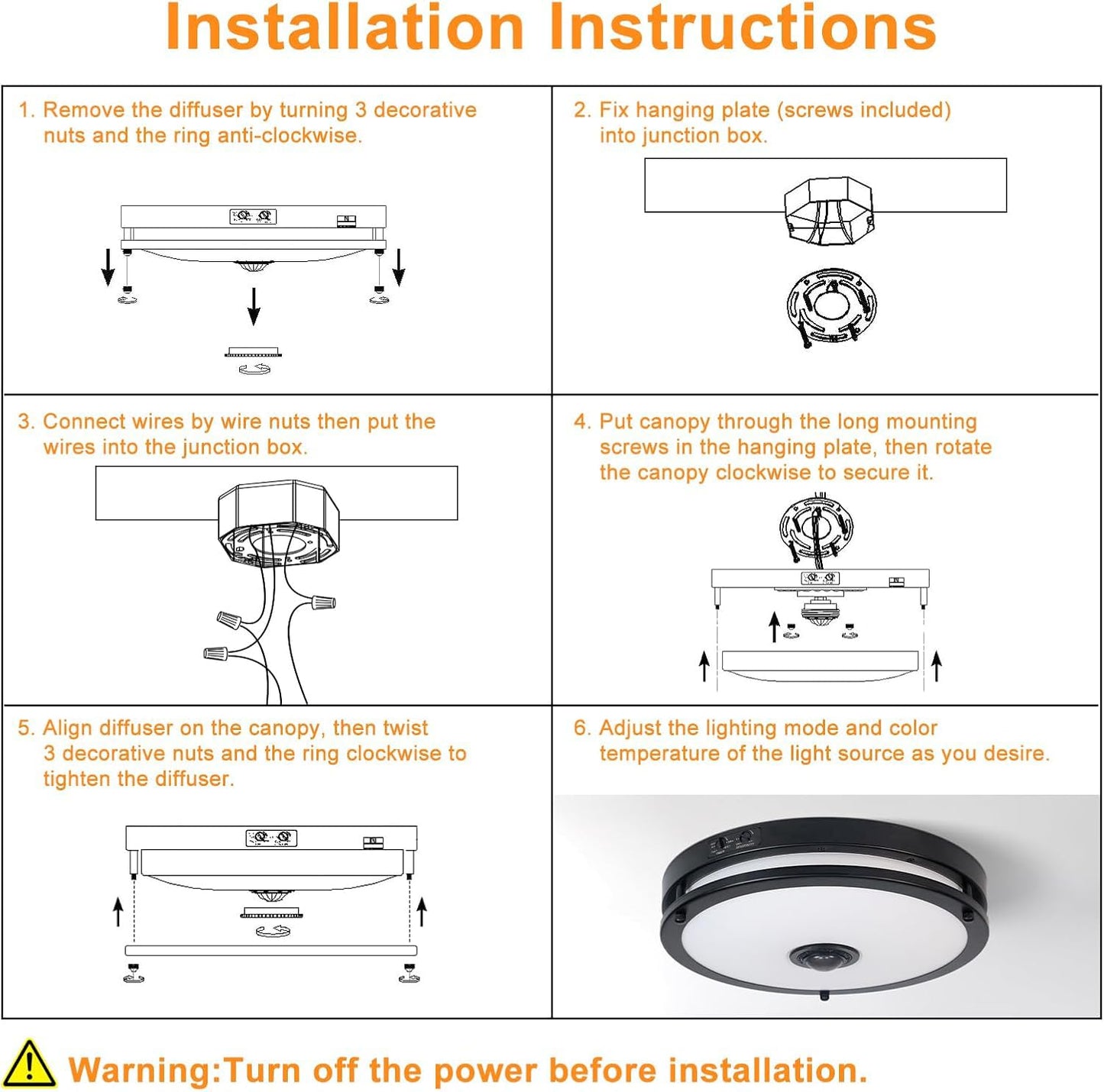 Slypadan Outdoor Motion Sensor Flush Mount Ceiling Light, 12" Dusk to Dawn Porch Modern Black Exterior Light, Ceiling Light Fixture 2 Pack for Patio, Garage, Entry