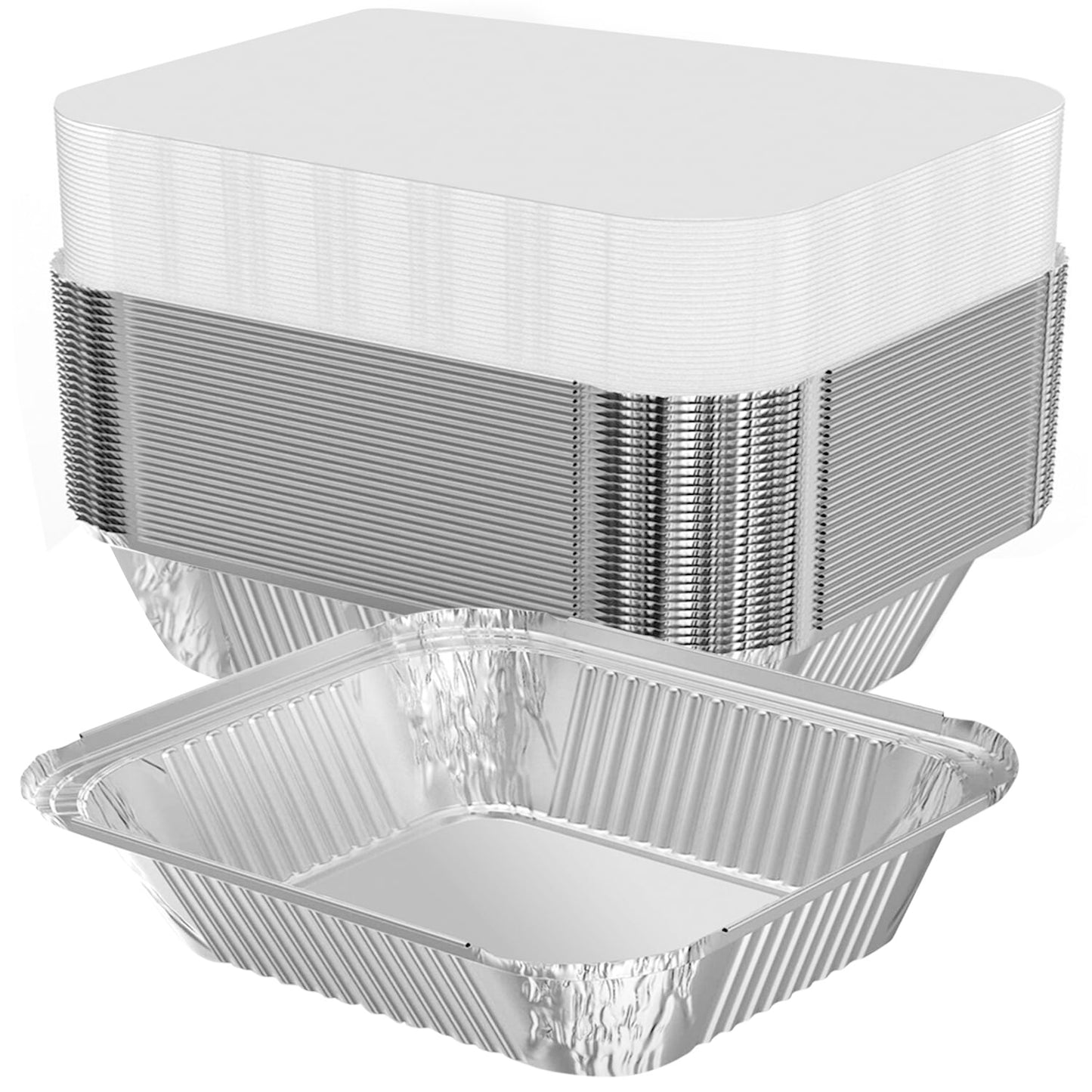 WANBAO 100 PACK 8.3"x6.2" Disposable Tin Foil Pans with Lids 2.25LB Aluminum Pans To Go Containers for Cooking, Baking, Catering Party Meal Prep, Take Out, Freeze