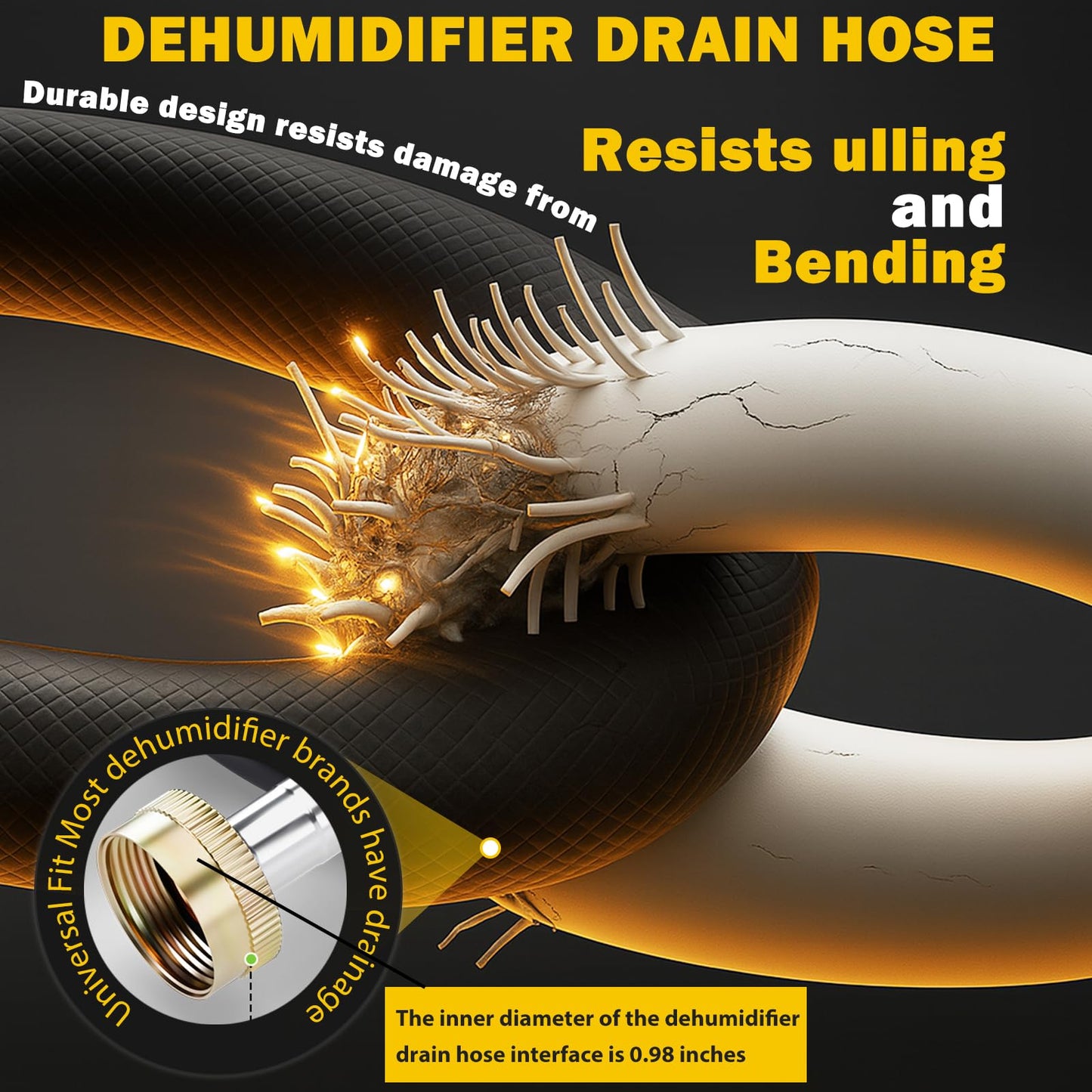26FT Dehumidifier Drain Hose with 3/4 Inch FHT Leak-Proof and Rust-Resistant Connector Portable AC Tangle-Free Thickened Drain Hose Indoor Perfectly Fit Most Dehumidifier Models