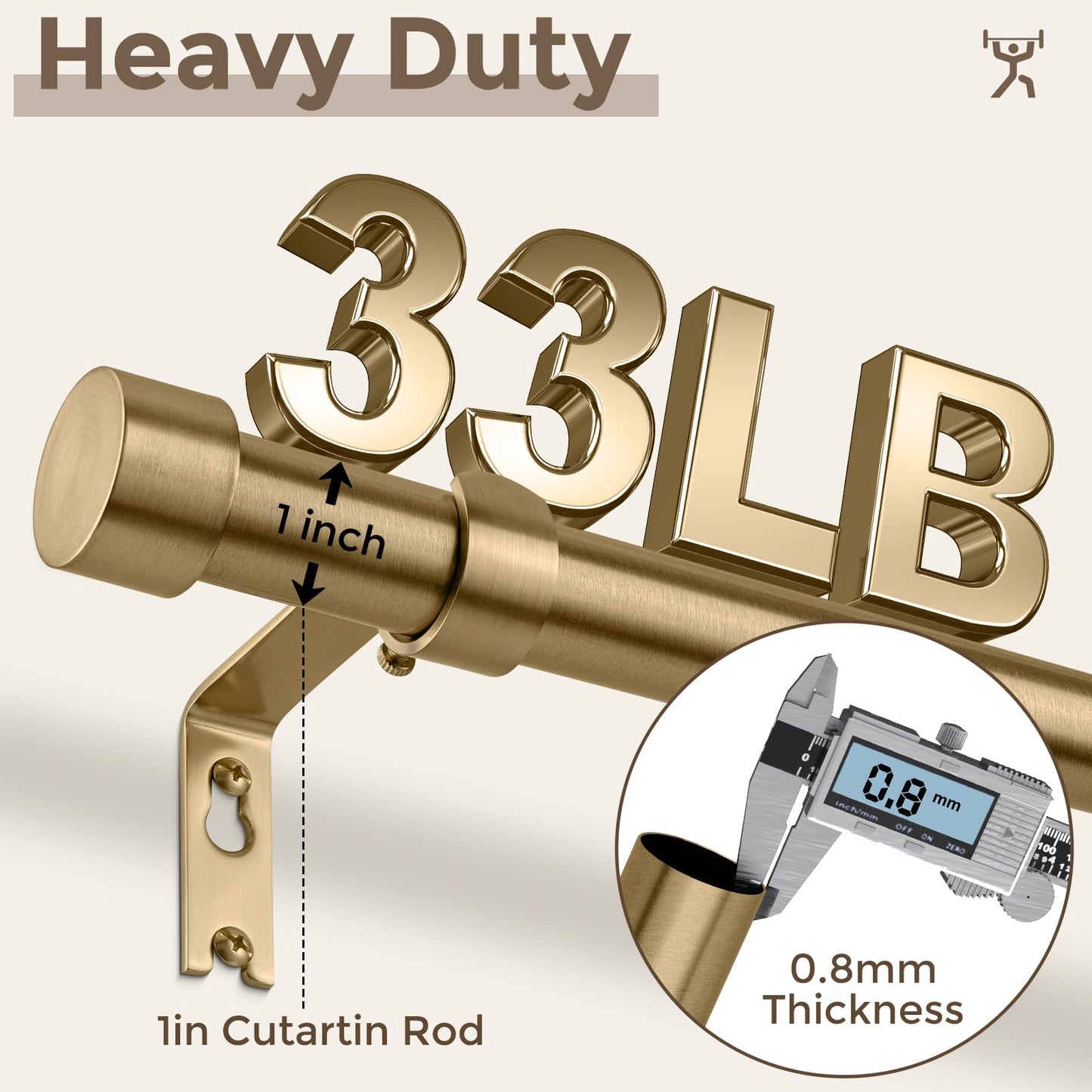 Warm Gold Curtain Rod 36 to 176 Inch, Extra Long Heavy Duty Brass Curtain Rods for Window, 1" Diameter Adjustable Window Treatment Rod with Aluminum Alloy Finials for Bedroom Living Room Kitchen