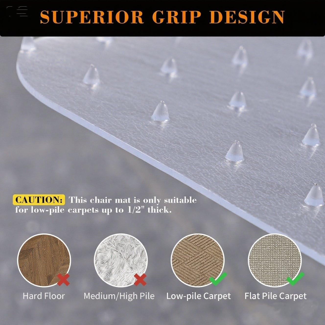 Clear Chair Mat for Carpet, QQpony 36" x 48" Office Chair Mat for Carpeted Floors, Heavy Duty Vinyl Floor Mat with Grips, Carpeted Floor Protector Rolling Computer Desk Mat for Home Office (Clear)