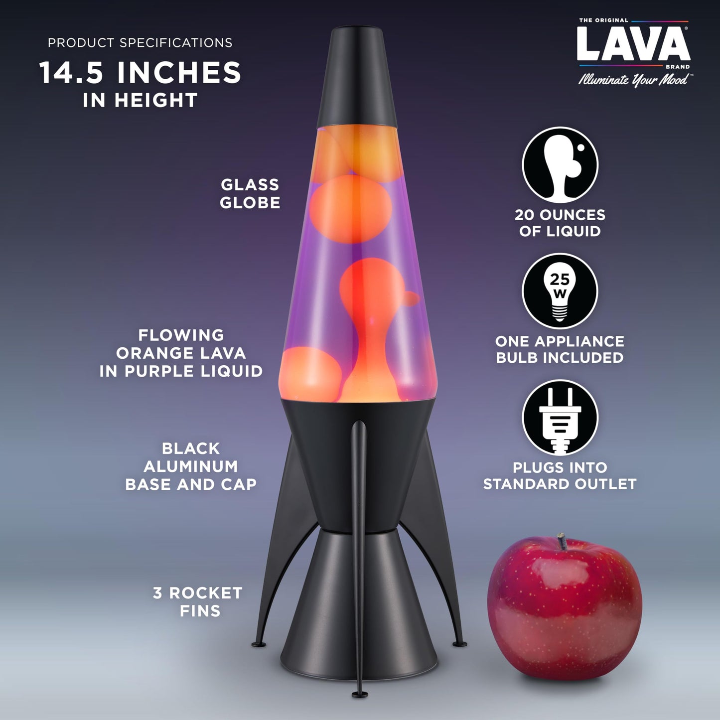 Lava The Original Lamp - 14.5" Evenfall – Retro Rocket Liquid Motion Lamp - Yellow Wax and Purple Liquid - Item #2391 (Amazon Exclusive)