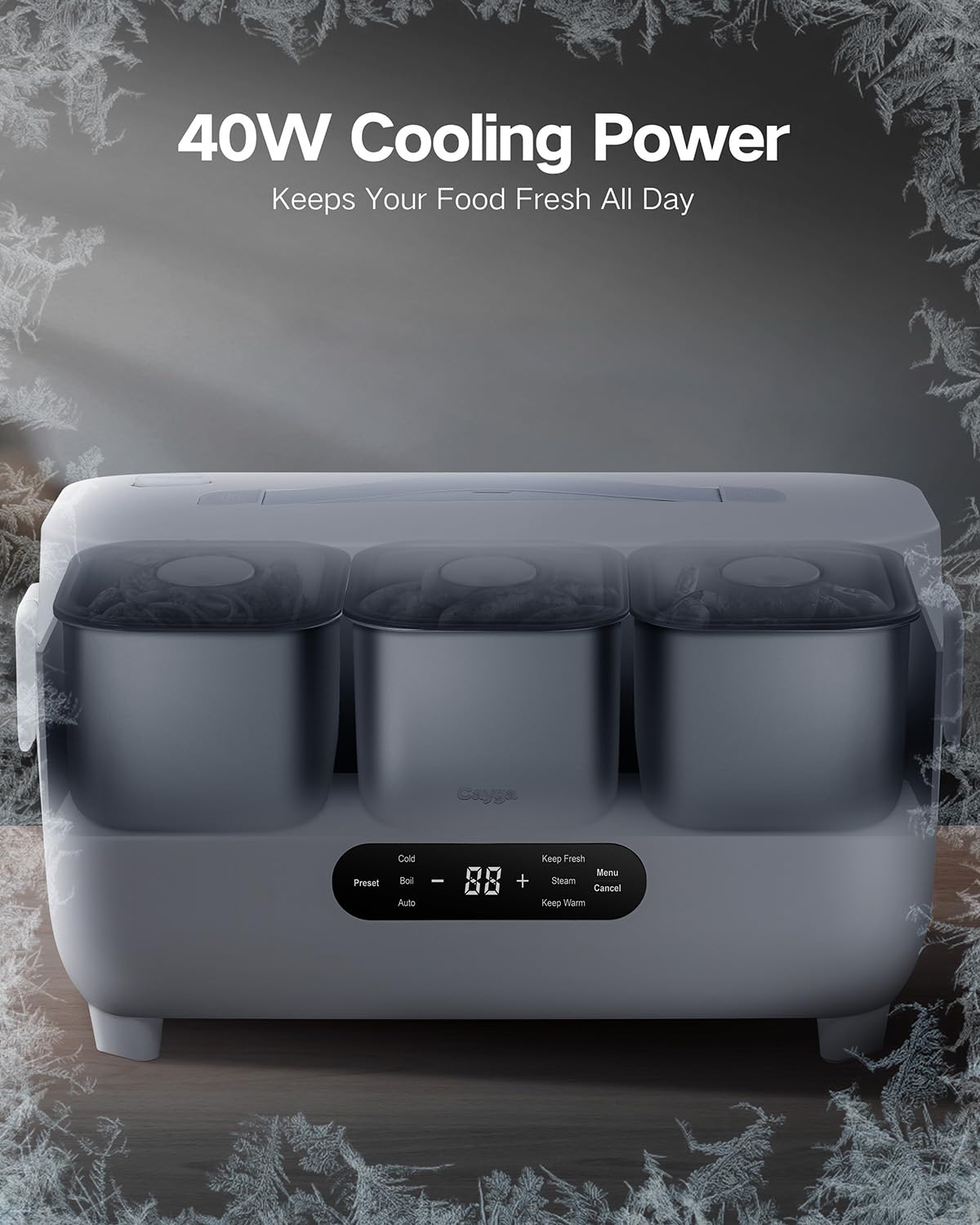 110V Plug-in Multi-Function Electric Cooling Lunch Box with 5.5-Cup Automatic Heating Portable Food Warmer with Removable Tray Divider for Office Work Travel (White)