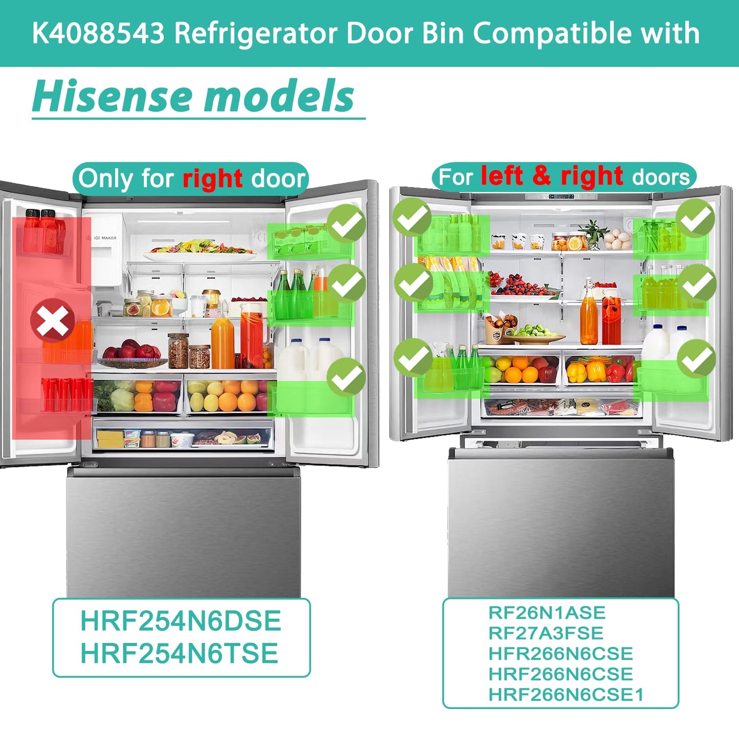 HRF266N6CSE1 Door shelf, Compatible with Hisense Refrigerator Door Bin Right and Left HFR266N6CSE, RF26N1ASE, HRF266N6CSE. for Hisense Upper Door Shelf Right HRF254N6TSE, HRF254N6DSE. part: K4088543.