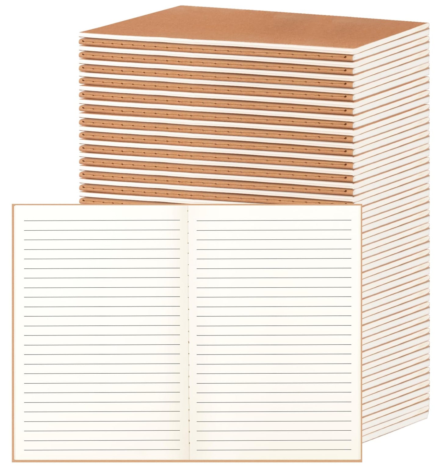 ALKALO 60 Pack A5 Ruled Lined Kraft Notebooks Bulk, Journaling Notebooks, A5 Lined College Ruled Notebook, 8.3x5.5 Inches 60 Pages Travel Journal Notebooks Set for Work, School, Writing