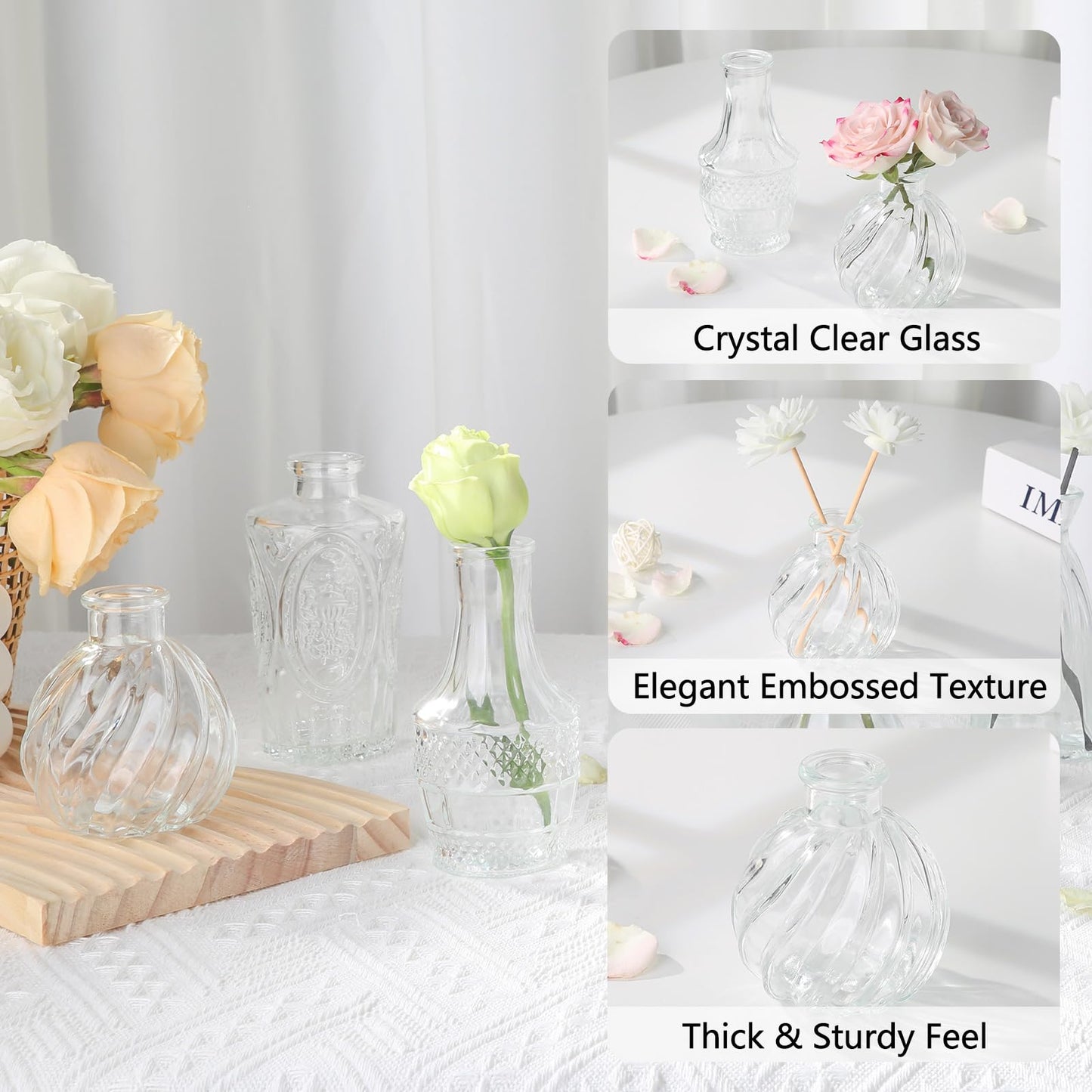 RUCKAE Small Clear Bud Vases Bulk 12 Pack Mini Flower Glass Vases for Centerpiece Table Wedding Decorations Home Decor Party