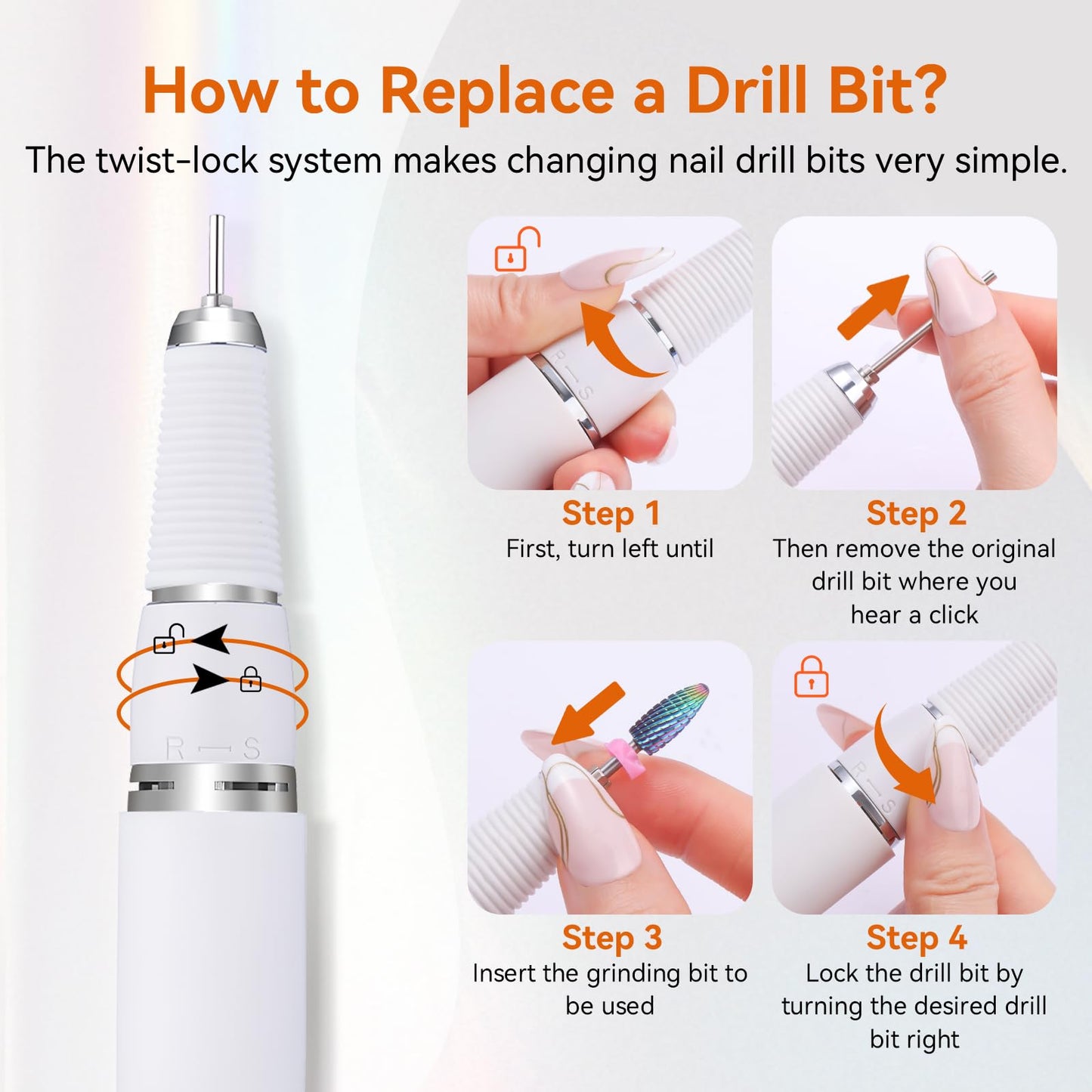 MAKARTT 30000RPM Electric Handpiece for Up200 Nail Drill Machine Professional E File 3 Pins White