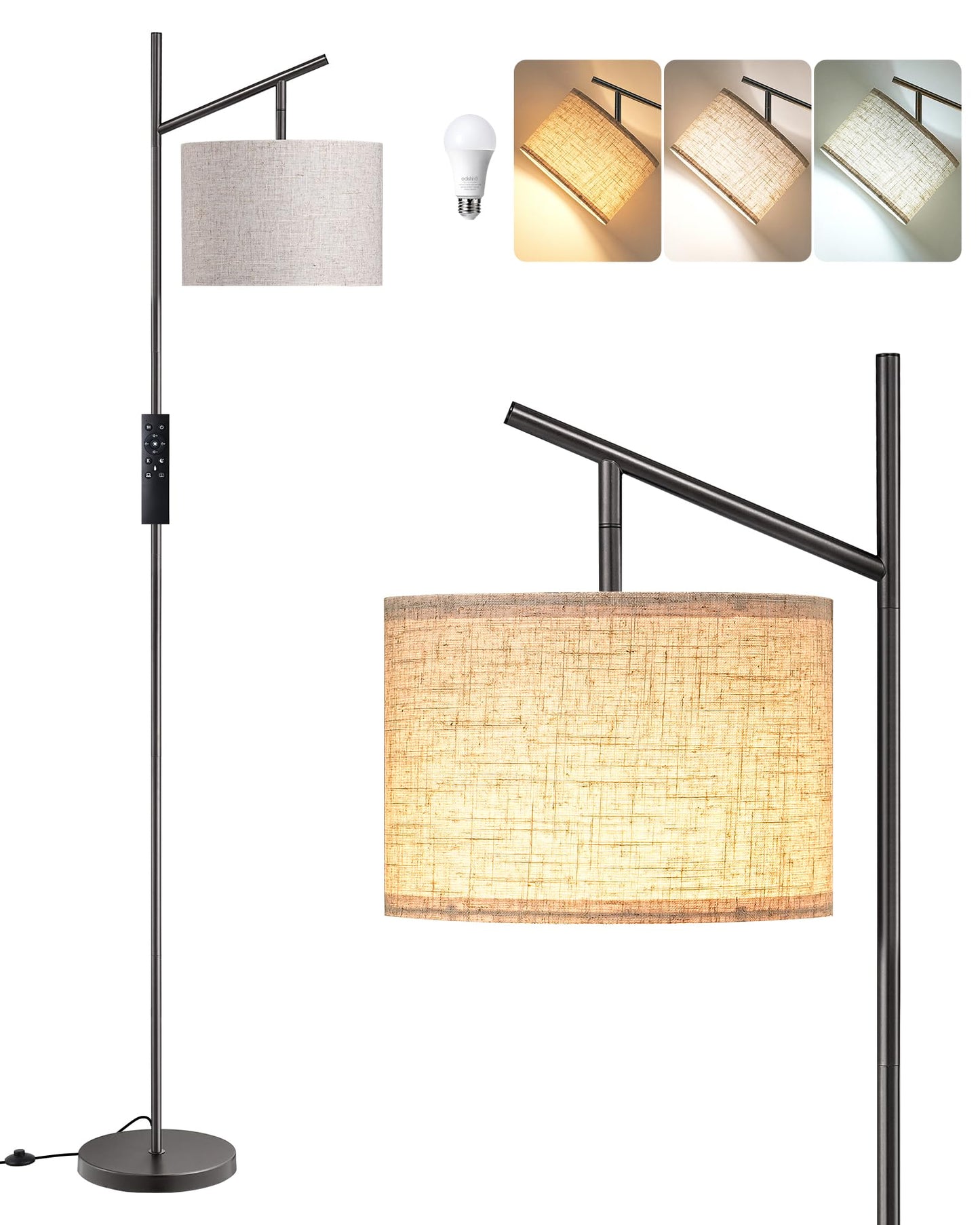 EDISHINE 64.7IN Floor Lamp for Living Room with Remote, Modern Tall Standing Lamp, Dimmable & 5CCT, Foot Pedal Switch, Minimalist for Bedroom, Bulb Included, Black