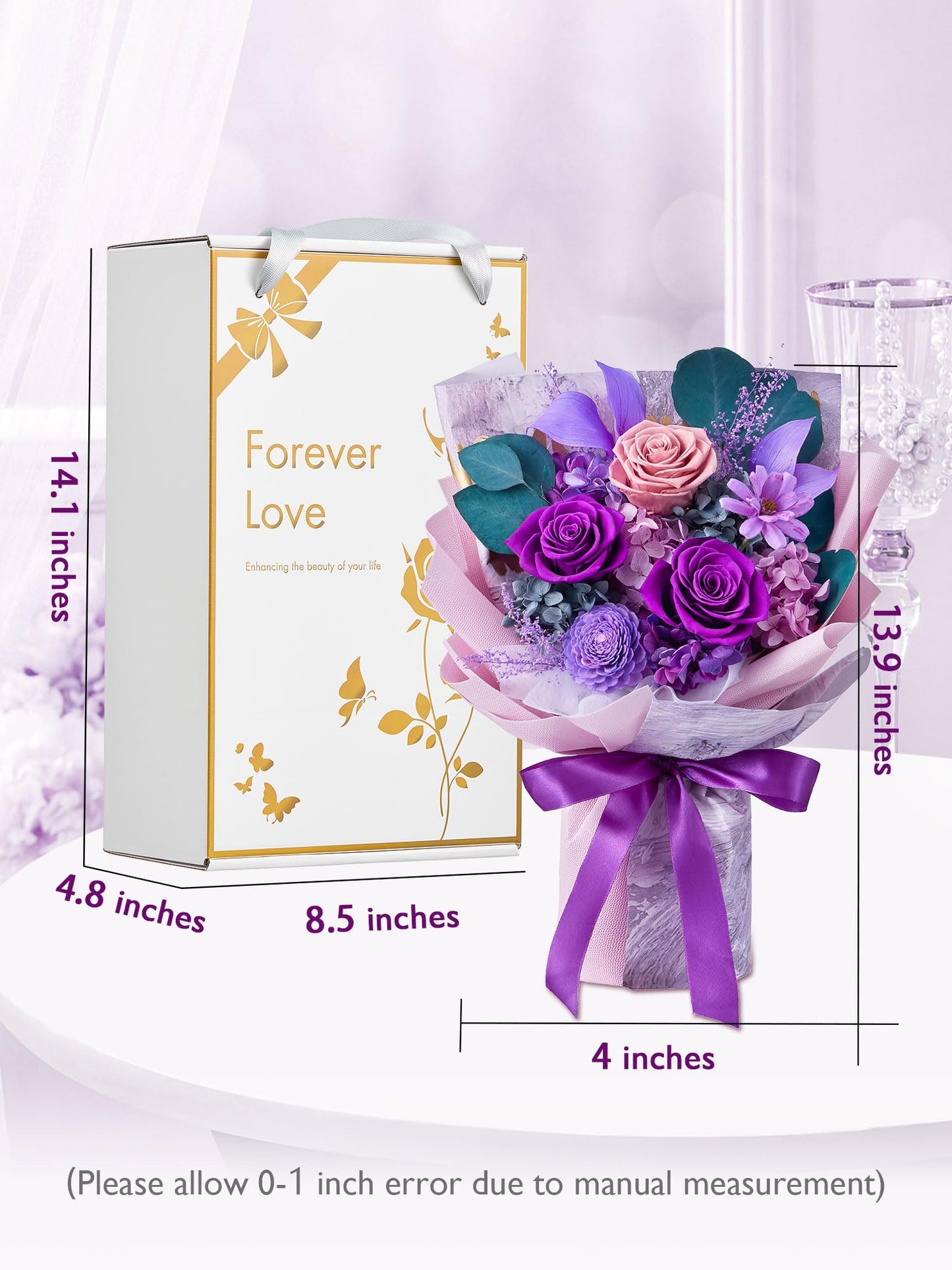Eterfield Flowers for Delivery Prime, Mother's Day Forever Flowers Bouquet, Preserved Roses and Purple Flowers Birthday Gifts for Her Women Wife Mom Grandma Anniversary Valentines Day Christmas