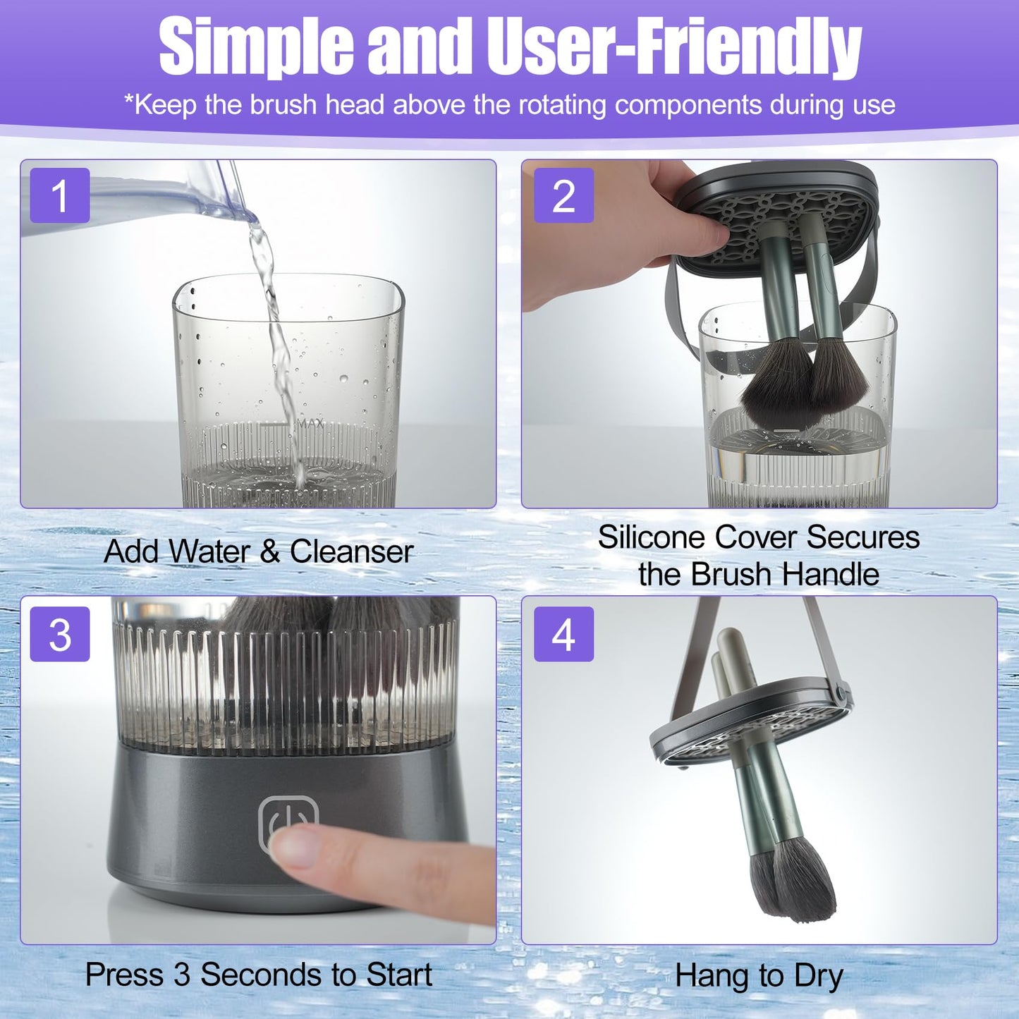 Makeup Brush Cleaner, Auto-Rotating Brush Cleaner for Deep Cleaning, Electric Makeup Brush Cleaner, One-Click Operation Automatic Spinning Cosmetic Brush Cleaner, Suitable for All of Makeup Brushes