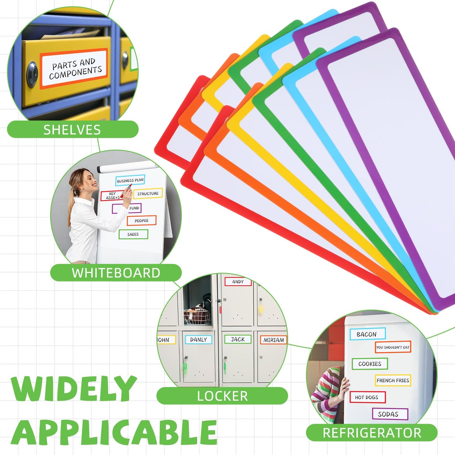 Trandraft 24 Pcs Large Magnetic Dry Erase Labels for Classroom, 12 x 4 Inch Rectangle Magnetic Name Plates Label Flexible Magnet Stickers for Whiteboards Refrigerator (Frame Style)