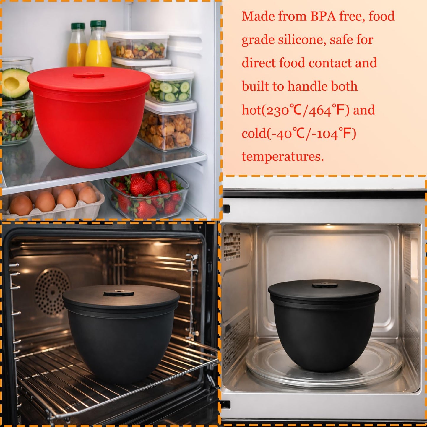 Silicone Bowl Liners for 7 Quart Bowl Lift Stand Mixer, 2 Silicone Liners with Lid, Adjustable Air Hole, Dishwasher Safe, Food Grade Silicone, BPA Free, Mixer Attachments and Accessories