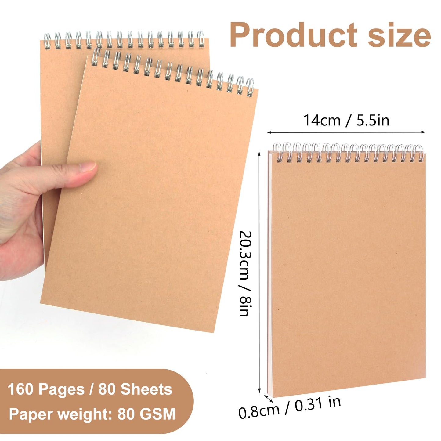 IHDYPPEW 20 Pack Brown Top Spiral Lined Notebook, A5 Top Spiral Notebooks, Versatile Medium Notebooks for Work, Study and Gifts, Office, School Supplies(80 Sheets -160 Pages)