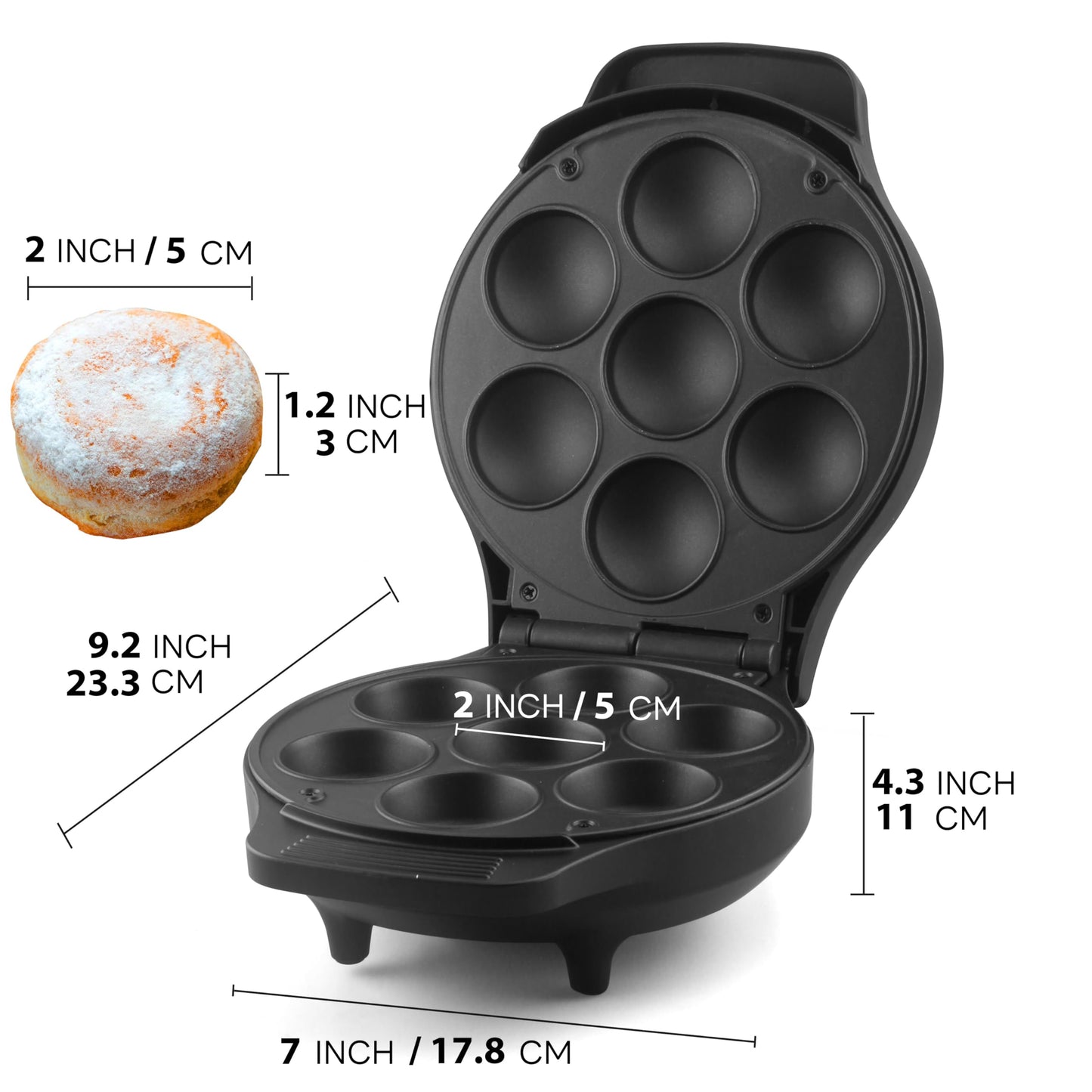 FineMade Mini Stuffed Pancakes Maker, Electric Ebleskiver Poffertjes Maker Pan, Danish Pancakes Maker, Cake Pop Maker, Bake 7x 2'' Ebelskivers without any Flipping operation