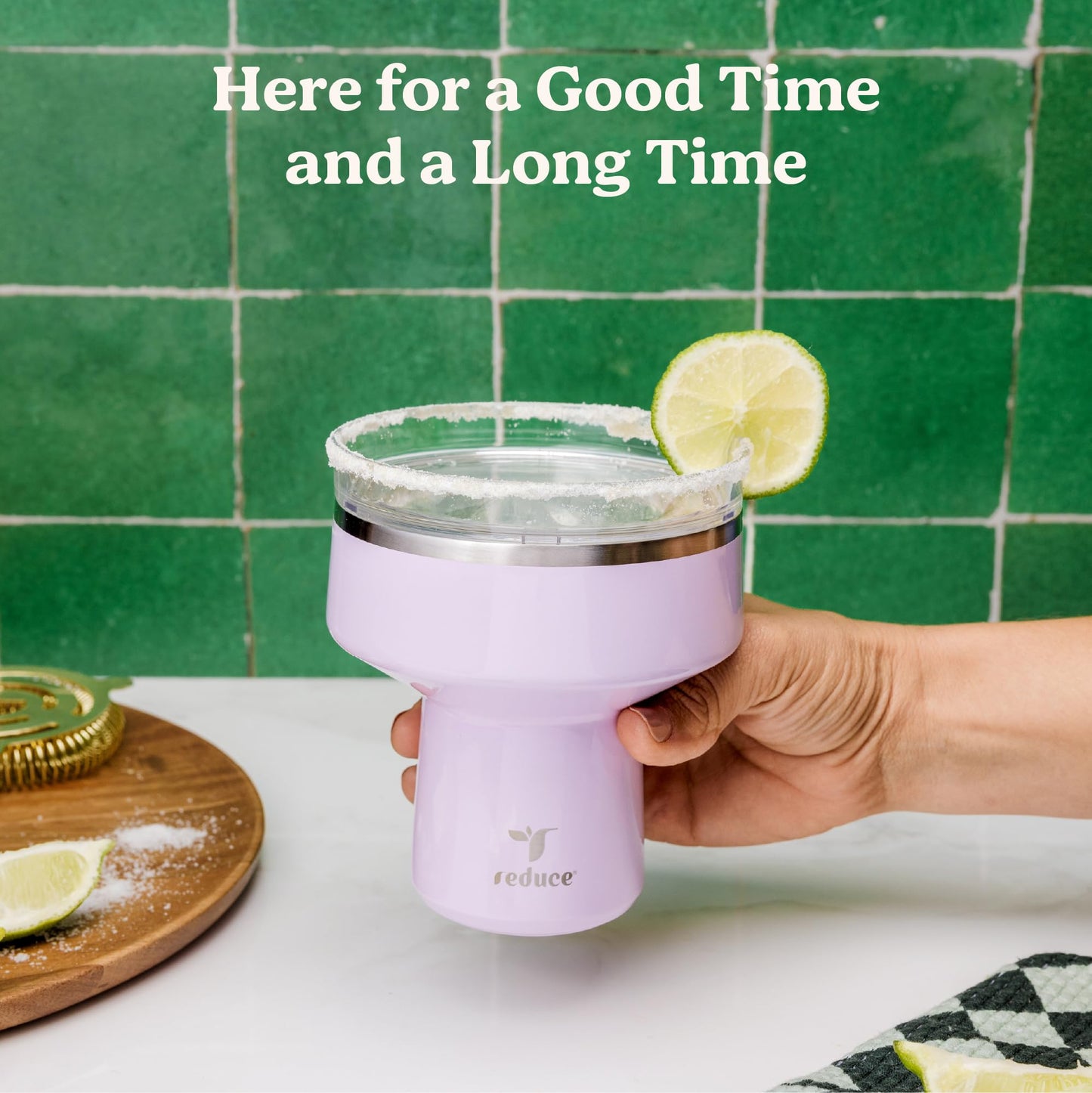 REDUCE Saltini 16 oz Cocktail Tumbler - Insulated Margarita Tumbler with Lid - Keeps Drinks Cold for 10 Hours - 360 Sippable Martini Glass Alternative - Shatterproof, Perfect for Parties - Lilac Bud