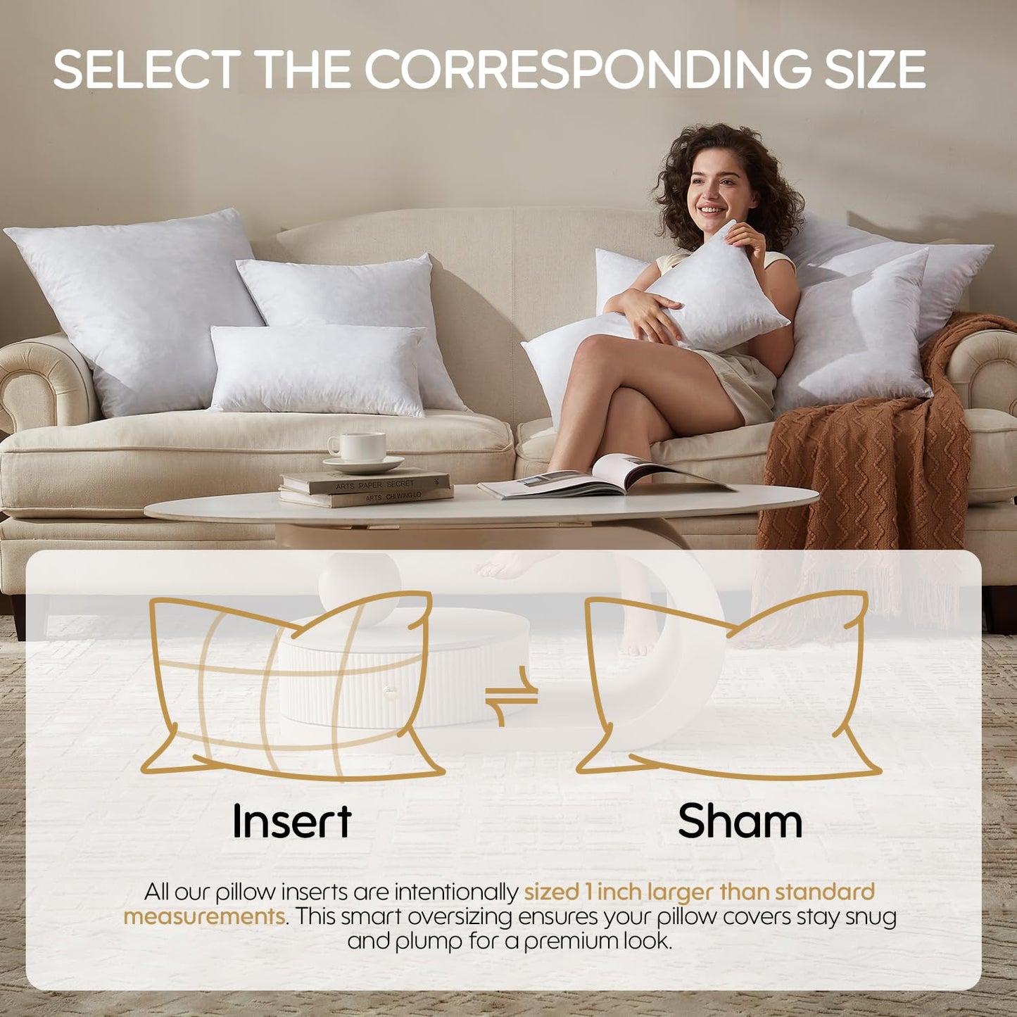 Swandream 12x24 Feather Lumbar Pillow Insert Set of 2, Decorative Throw Pillow Insert for Covers, Fuller Fit with Soft Support for Bed and Couch