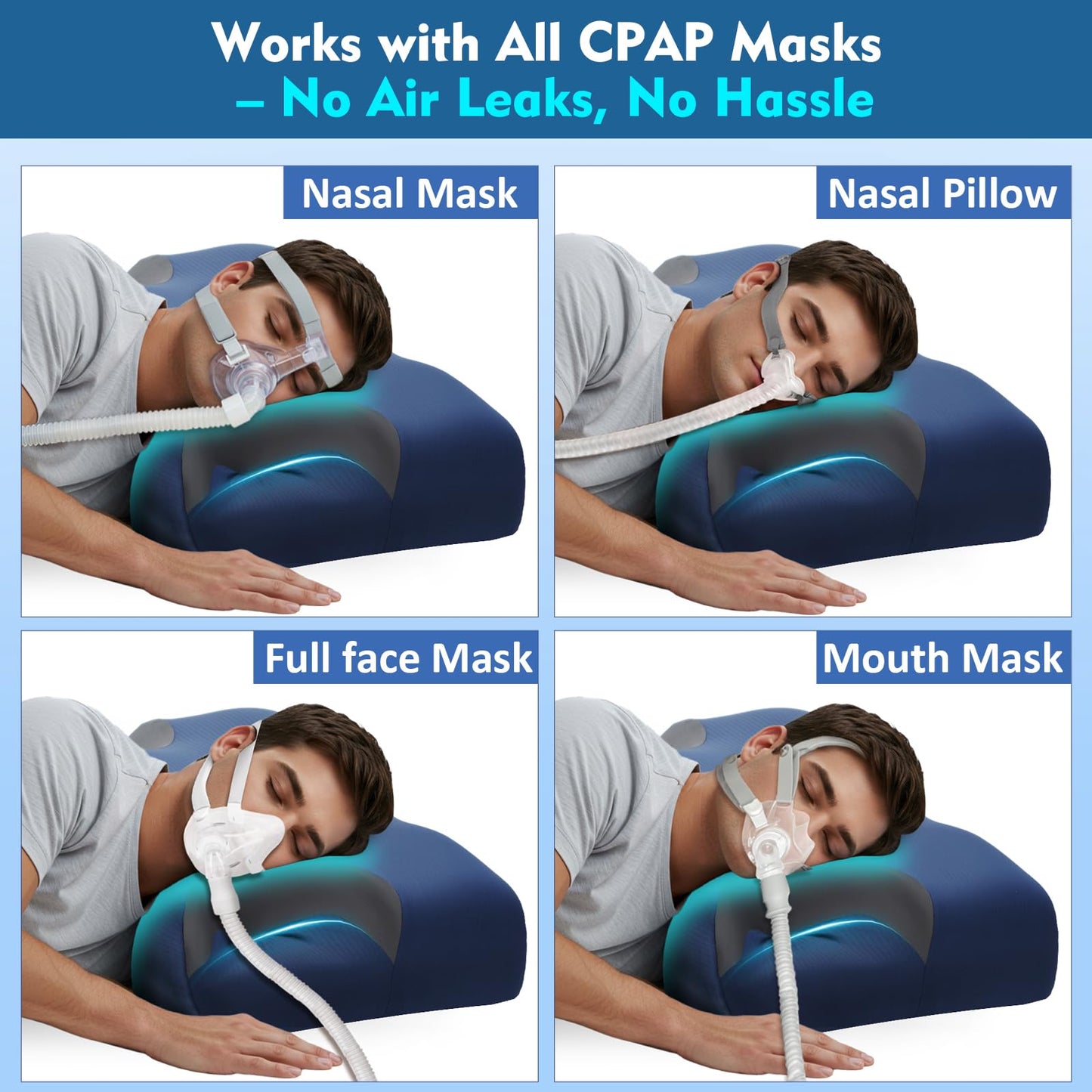 Adjustable CPAP Pillow for Side & Back Sleepers – Reduce Mask Air Leaks & Pressure, Cervical Memory Foam Neck Support with 2cm Removable Insert, Cooling Washable Cover – Fits Full Face & Nasal Masks