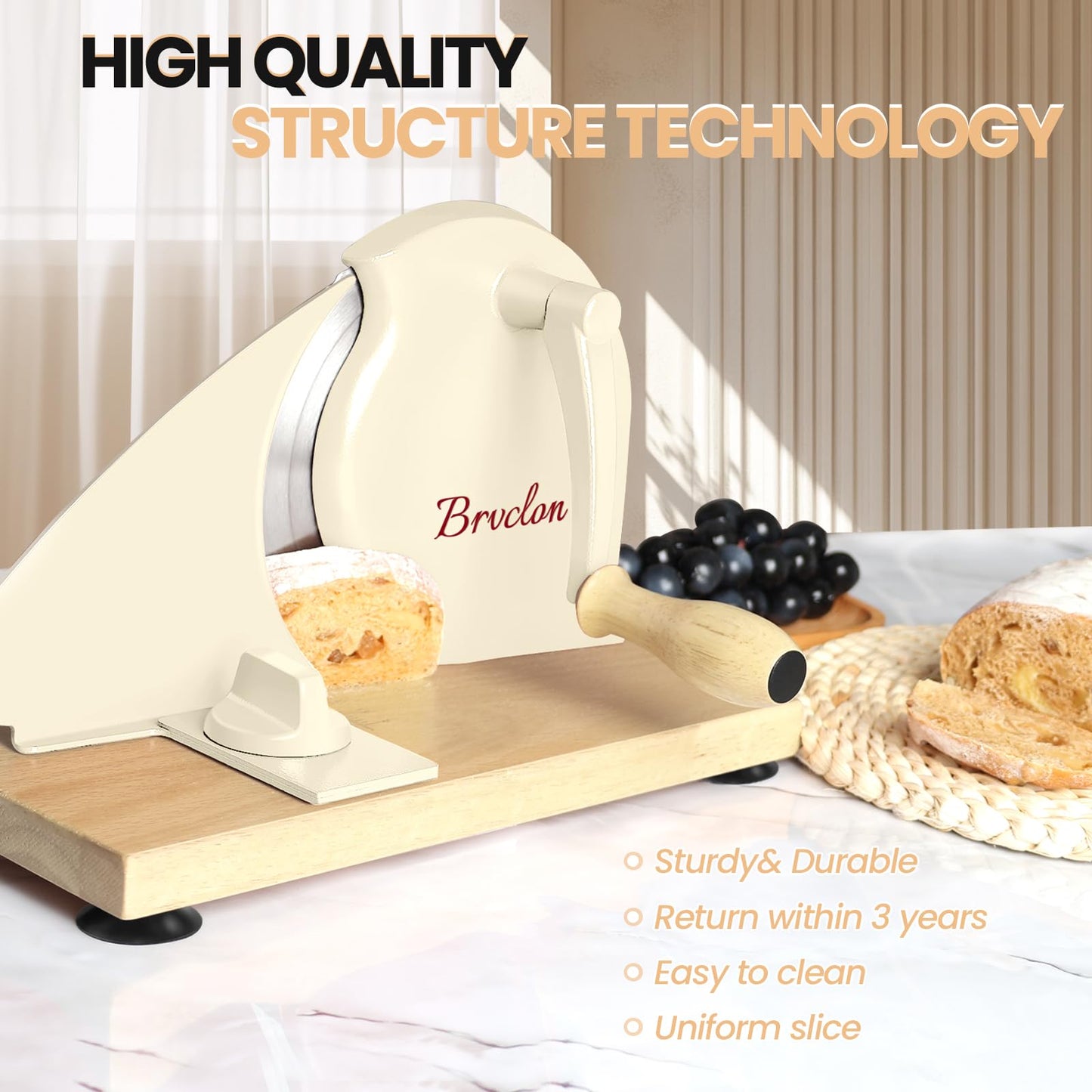 Manual Bread Slicer for Homemade Sourdough Bread, Adjustable Thickness&Evenly Slicing, Hand Crank Bread Slicer with Scale Line and Suction Cup, Serrated Blade Design, Patent:USD105861