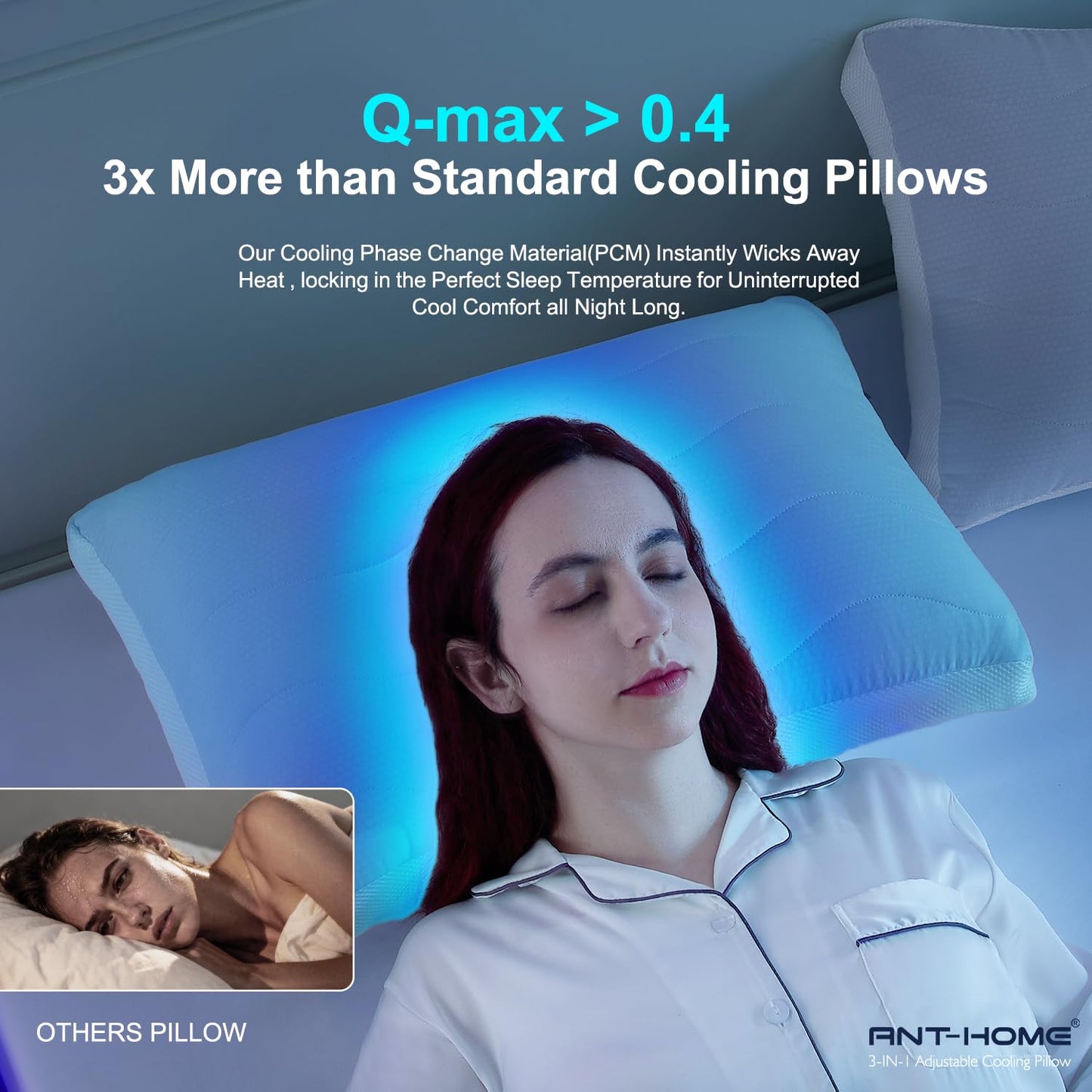 ANT-HOME Cooling Adjustable Pillow for Side, Back, Stomach Sleepers，Customizable Support Pillows for Neck Pain Relief，Standard Size Set of 1 Luxury Bed Pillow.