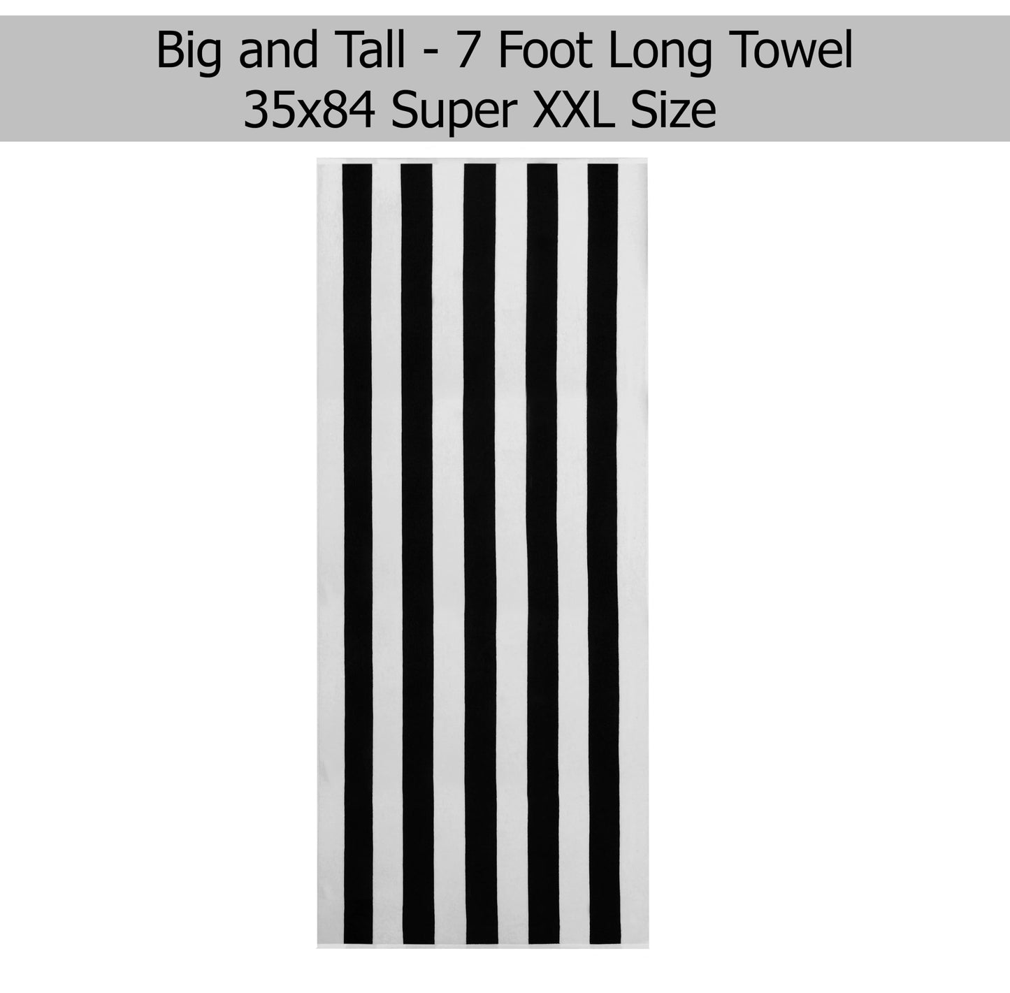 COTTON CRAFT Oversized XXL Beach Towel - 2 Pack 35x84 - The Big Kahuna 7 Foot Extra Large Beach Blanket Towel - Big & Tall - Huge 100% Cotton Velour Soft Luxury Pool Bath Towel - Cabana Stripe Black