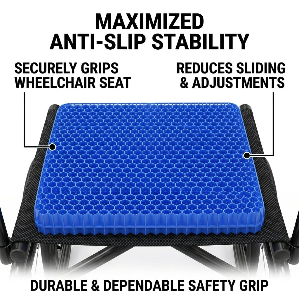 VEADONS Jumbo Gel Seat Cushion for Long Sitting, 20x20x1.9 inch Thick Honeycomb Wheelchair Cushion for Hip & Back Pain Relief, Breathable Non-Slip Chair Pad for Office, Car & Recliner