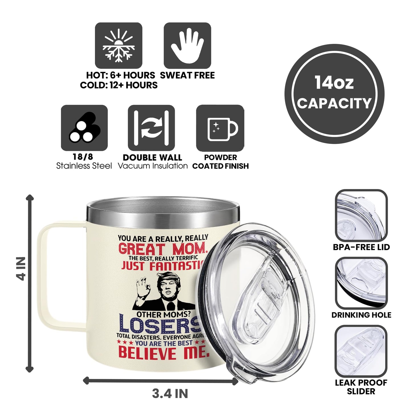 UMACVN Gifts for Mom from Daughter Son - Mothers Day Gifts for Mom Wife - Birthday, Valentines, Mother's Day, Christmas Gift Ideas for Moms - Gift for Mama, Moms, Mother from Kids - 14 Oz Coffee Mug