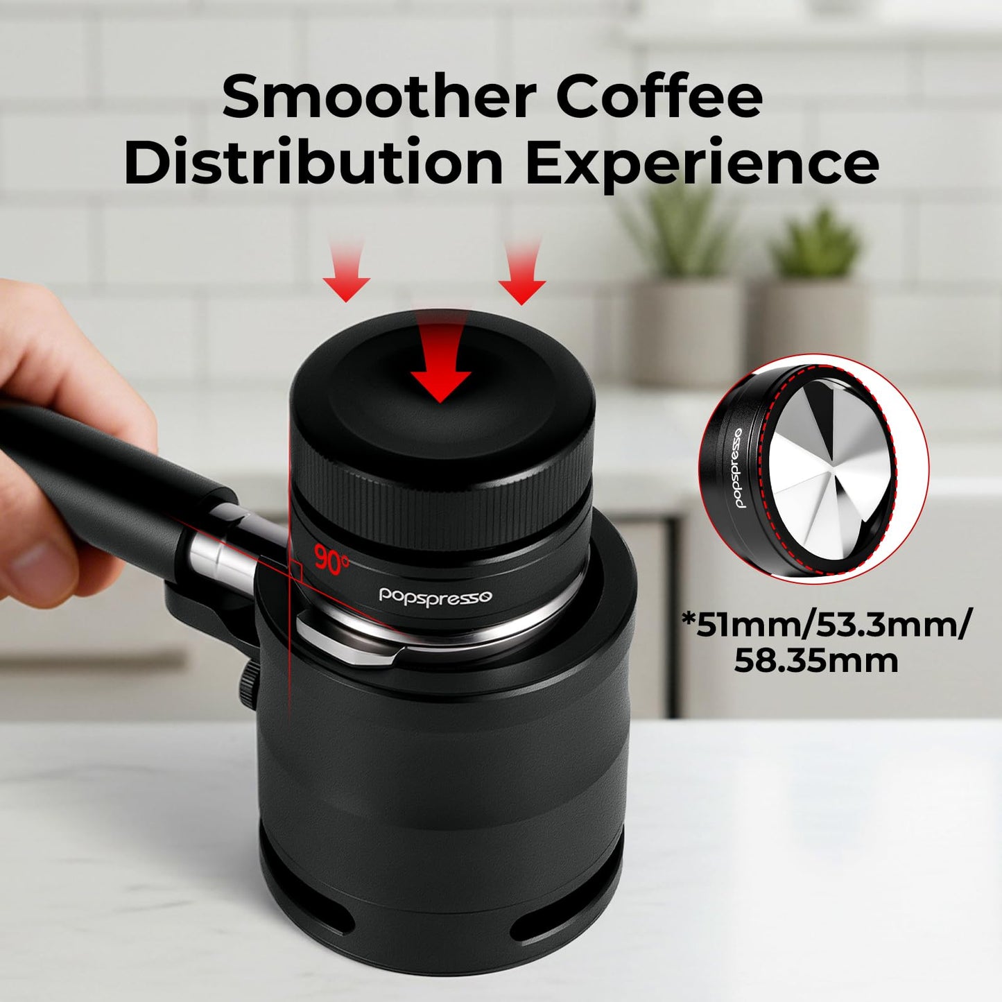 Popspresso 53.3mm Coffee Distributor, Dual Bearing & High Speed Spinning Magnetic Espresso Distributor, Coffee Leveler with 9-Blade Stainless Steel, Even Espresso Grounds in 1~2 Rotations, Non-stick