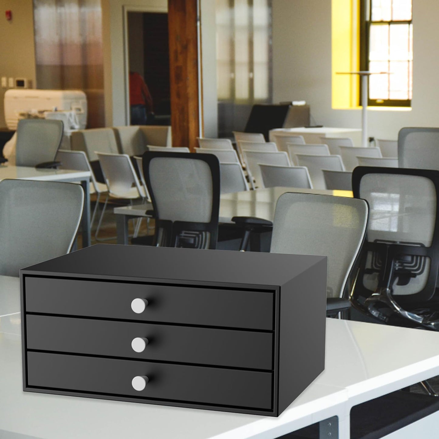 Svartur Metal Desk Top Drawers, Small Table Organizer with 3-Drawer Storage Organizer for A4 File, Desk File Storage Organization for Office, Home, No Assembly Required, Black