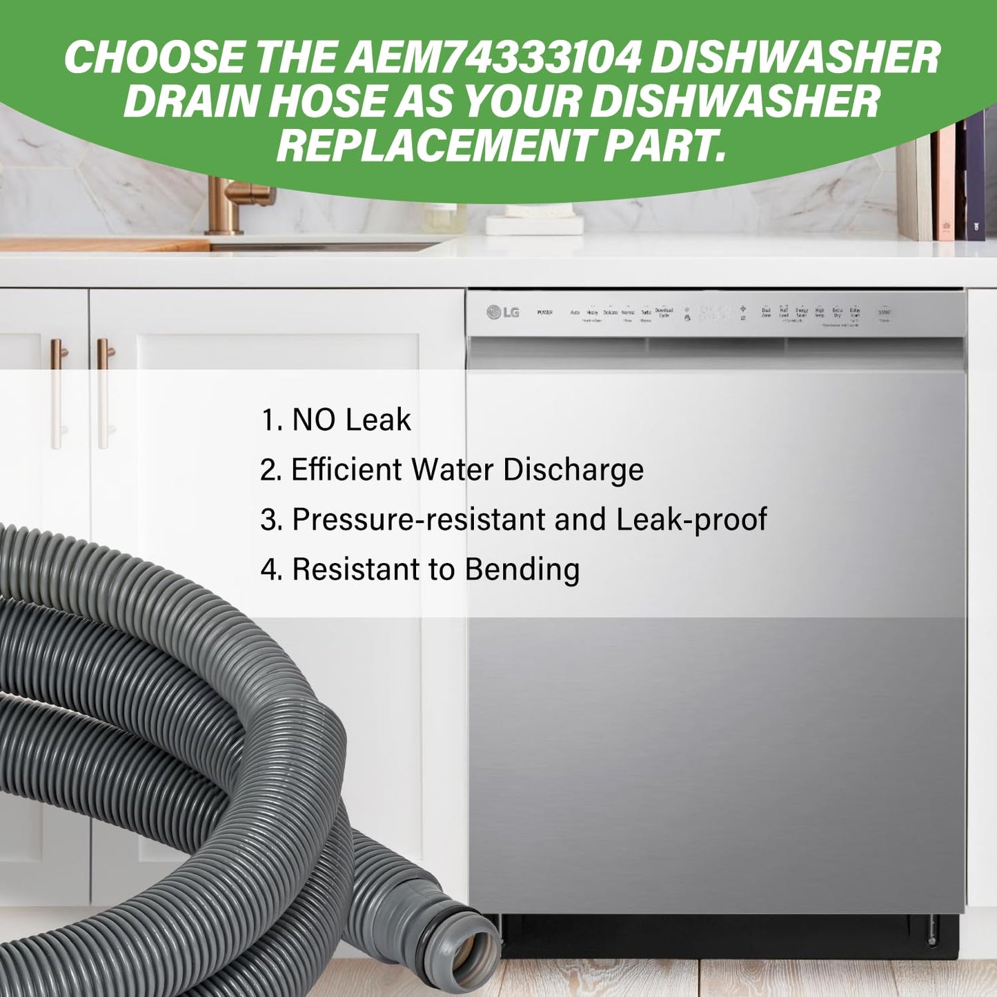 AEM74333104 Dishwasher Drain Hose Compatible with LG Replace AEM74333101 4975130 AP7034217 EAP16621806 PS16621806 ALG52793 PD00072292
