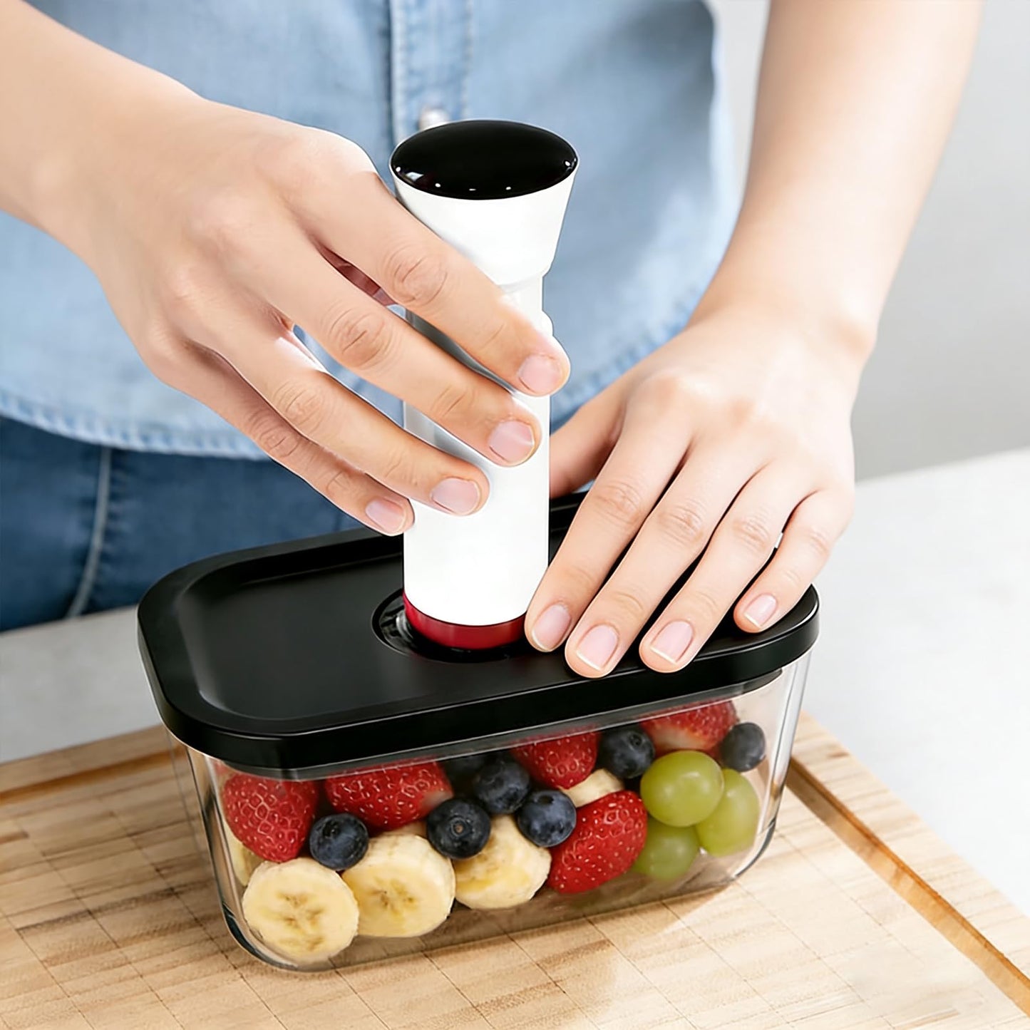Seadasyoon Glass Vacuum Containers for Food Fresh & Save Storage, Made For Compact Vacuum Sealer, 3pcs Mixed Set Small, Medium, Large With Handheld Vacuum Sealer Machine