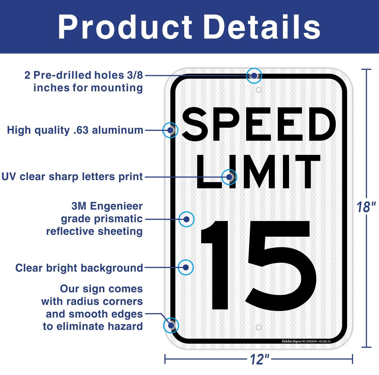 (4 pack) Speed Limit 15 MPH Sign, 18 x 12 Inches Engineer Grade Reflective Sheeting, Rust Free Aluminum, Weather Resistant, Waterproof, Durable Ink, Easy to Mount
