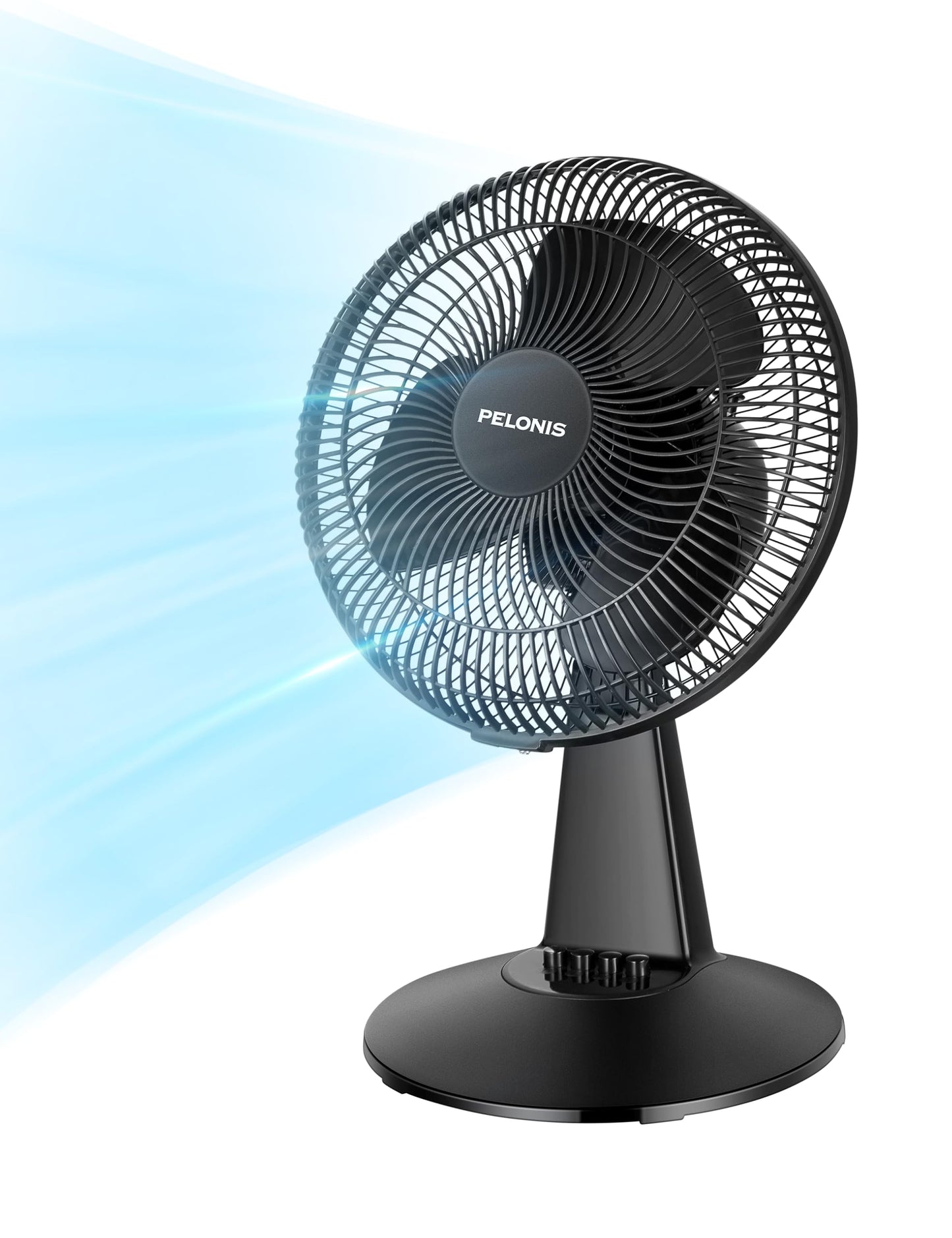 PELONIS Table Fan 12-Inch, 120° Oscillating Table Fan Small Portable Electric Plug-In Desk Fan with 3-Speeds, 126° Adjustable Tilt Head for Bedroom and Office Black