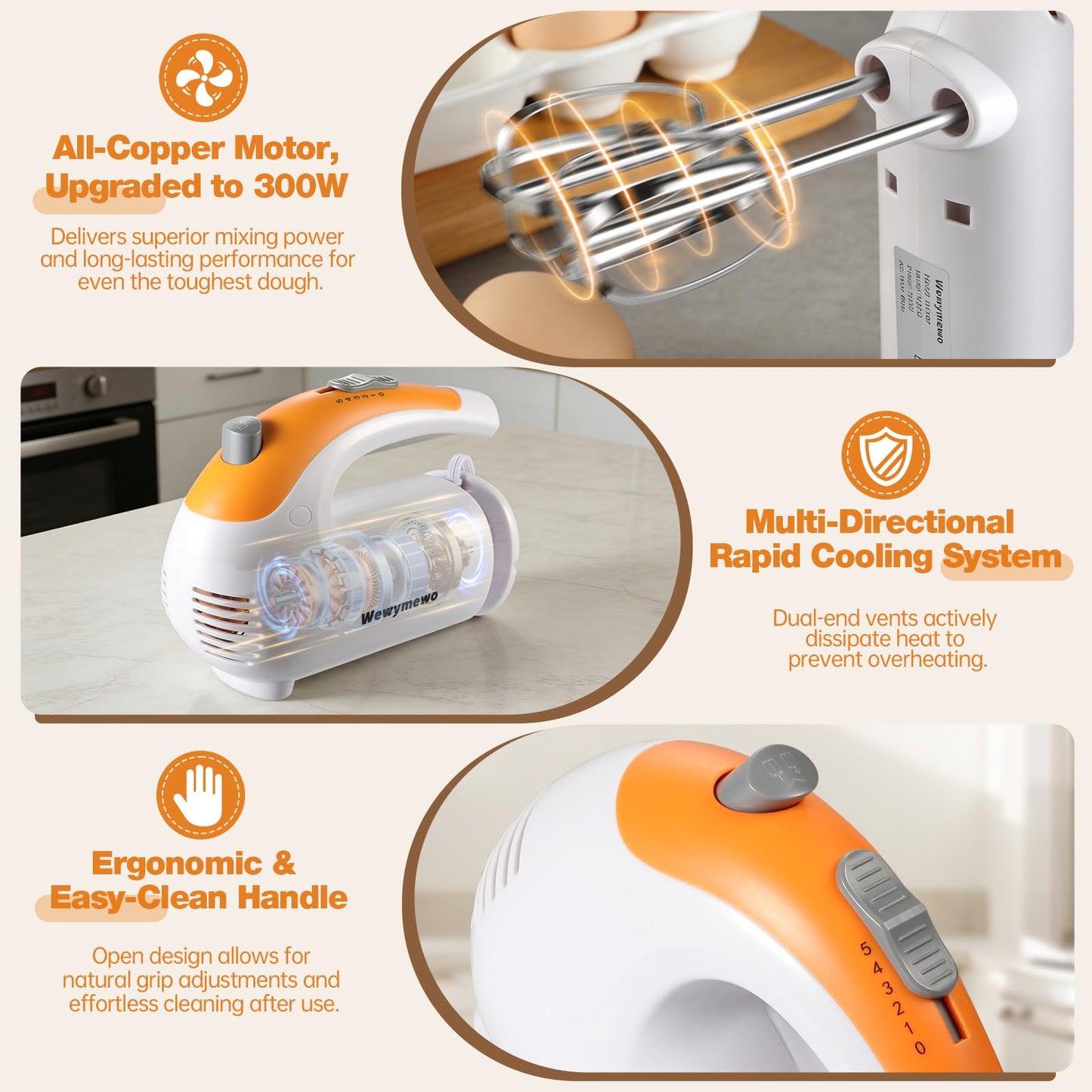300W 5-Speed Electric Hand Mixer with 3 Thickened Nesting Mixing Bowls, Measuring Cups and Spoons, Complete Kitchen Cake Mixer with Paddle, Dough Hook and Whisk for Baking