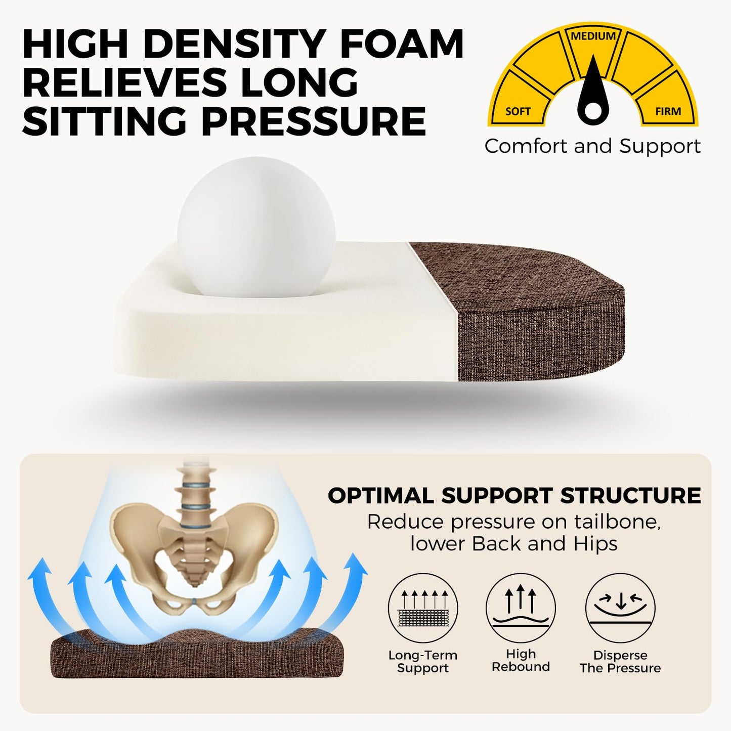downluxe Indoor Chair Cushions for Dining Chairs, Soft and Comfortable Textured Foam Kitchen Chair Pads with Ties and Non-Slip Backing, 16" x 16" x 2", Brown, 4 Pack