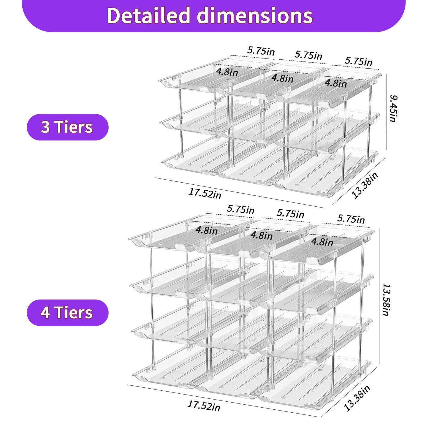 Can Organizer for Pantry, Upgraded Thickened Modular 3-Tier Combinable Can Storage and Beverage Dispenser Rack,Canned Food Organizer Rack Holds 36 Cans, Clear Can Holders for Pantry and Fridge
