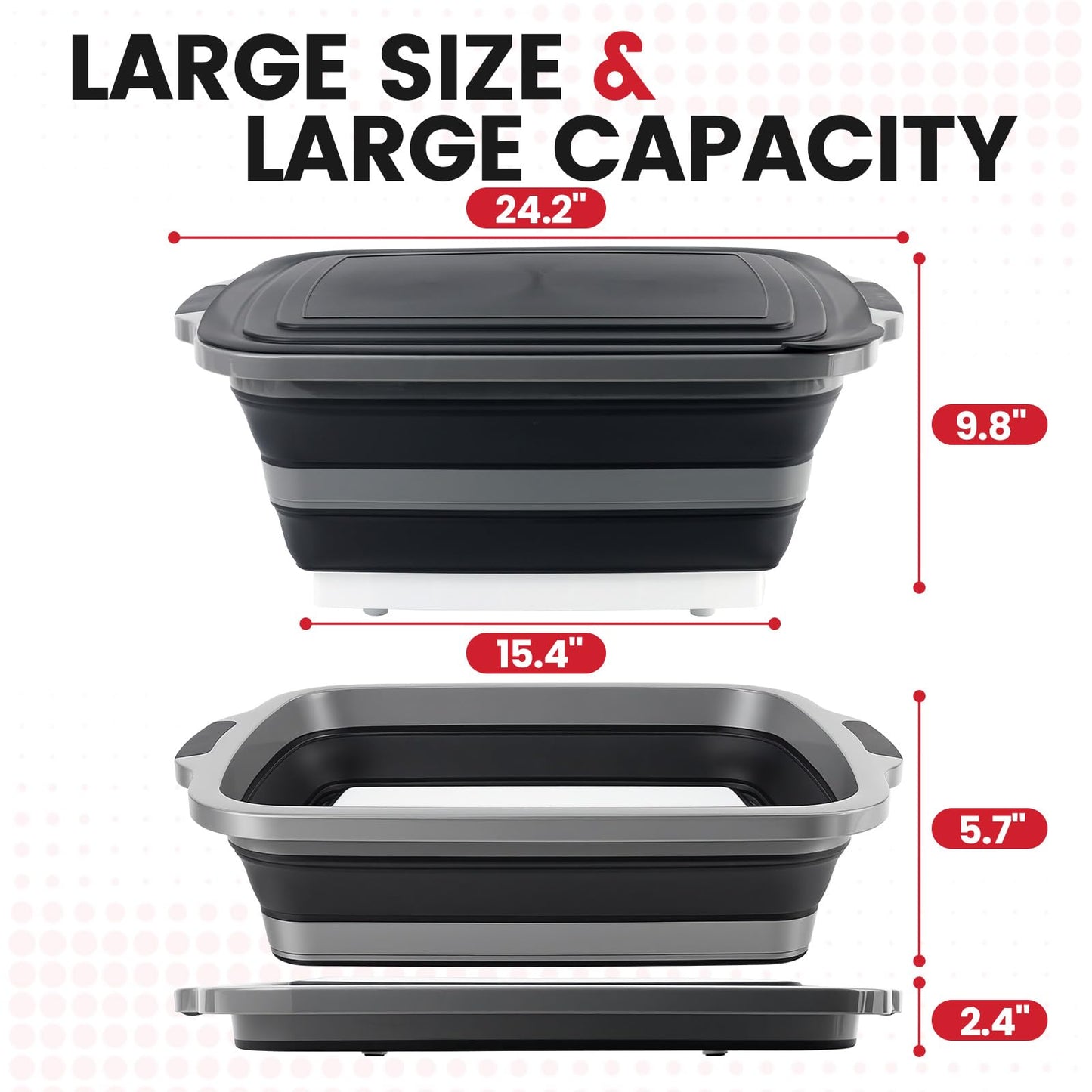 BBQ Prep Tub 3-IN-1 Large 30L Collapsible Cutting Board with Lid for Grill Meal Prep Marinating Food, Camping Sink with Colander, Dish Basin, Storage Blanket for Camping Picnic BBQ Grilling, Black