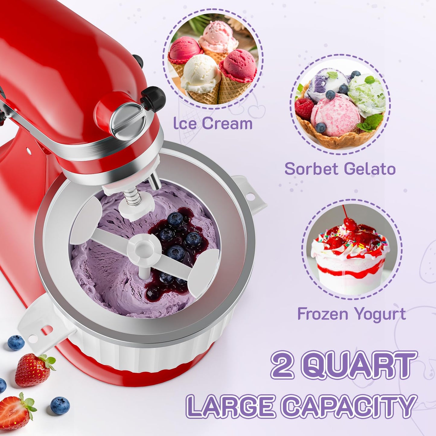 Ice Cream Maker Attachment for KitchenAid Stand Mixer, Fits 4.5Qt and Larger KitchenAid Mixers, 2 Quart Frozen Yogurt, Sorbet & Gelato Ice Cream Bowl by Focollk