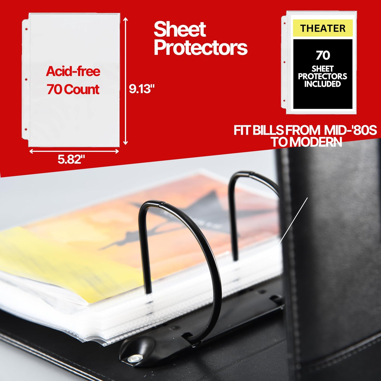 UTOPISH Show-Bill Binder with Sleeves - 2-Pack of Large 4” Theater Program Holders with 70 Sheet Protectors and Numbering Stickers Included - Broadway Gift with Full-Color Logo and Numbering Panel (2)