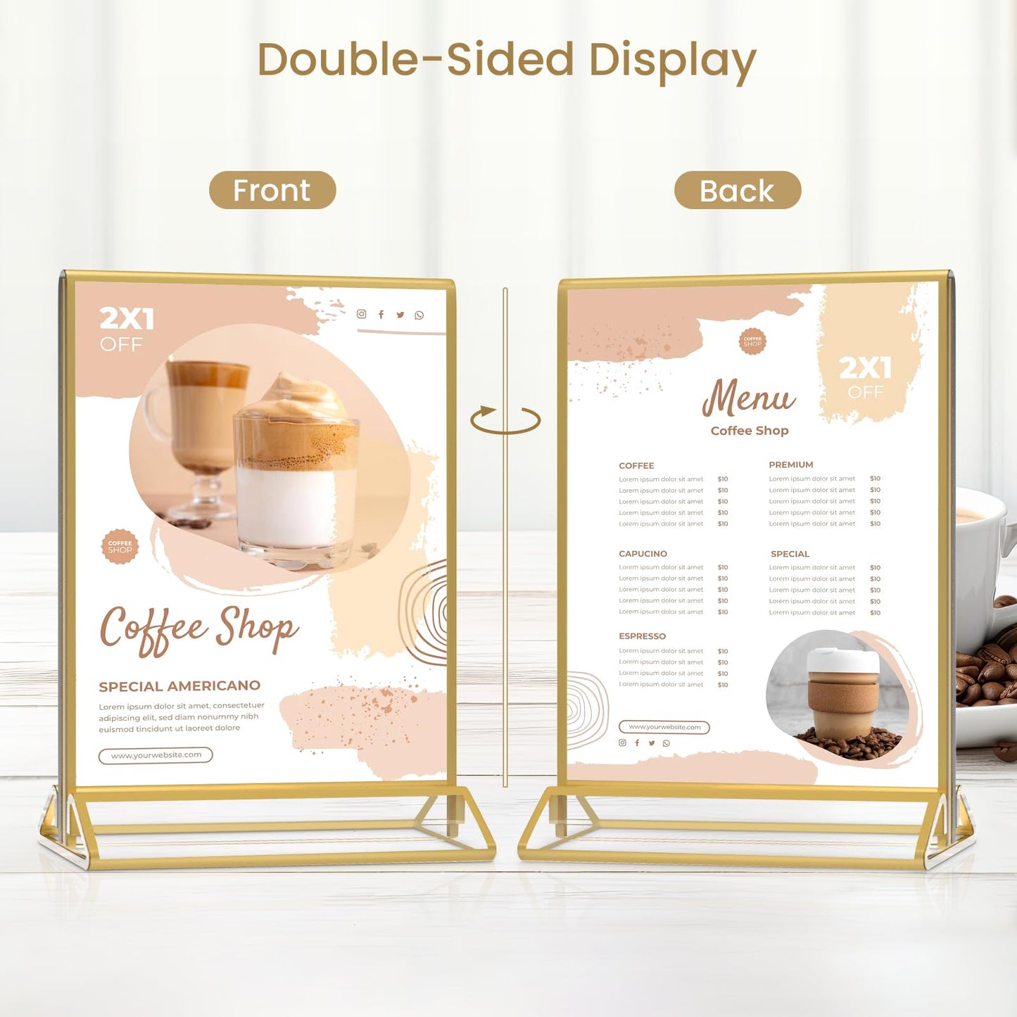 Smarpau 8.5x11 Gold Acrylic Sign Holder, 8 Pack Vertical Double Sided Gold Table Number Holders, Clear Picture Frame Menu Display Stand for Wedding Reception Party Banquet Home Office Restaurant