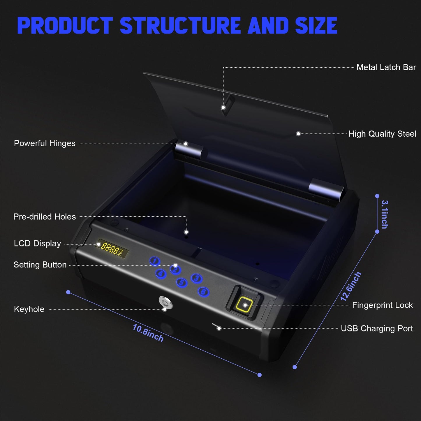 Gun Safe, Multiple Access Methods for Quick Access Handgun Safe, Fingerprint Digital PIN Key Fingerprint Pistol Safe for Car Nightstand Living Room