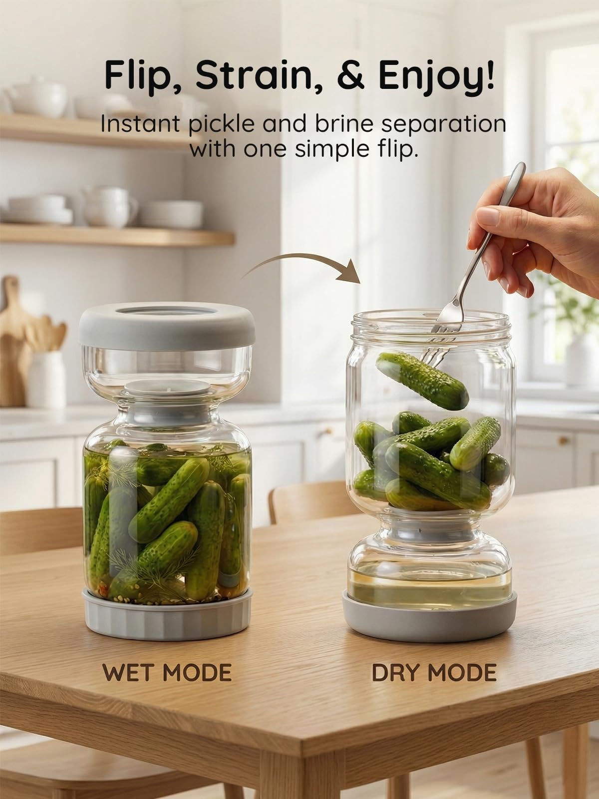 Homnoble Pickle Jar, Pickle and Olive Hourglass Jar Pickle Juice Separator from Wet and Dry, Upgrade Food-grade ABS Lid and BPA Free Hourglass Pickle Jar for Airtight Food Storage 2 Pack
