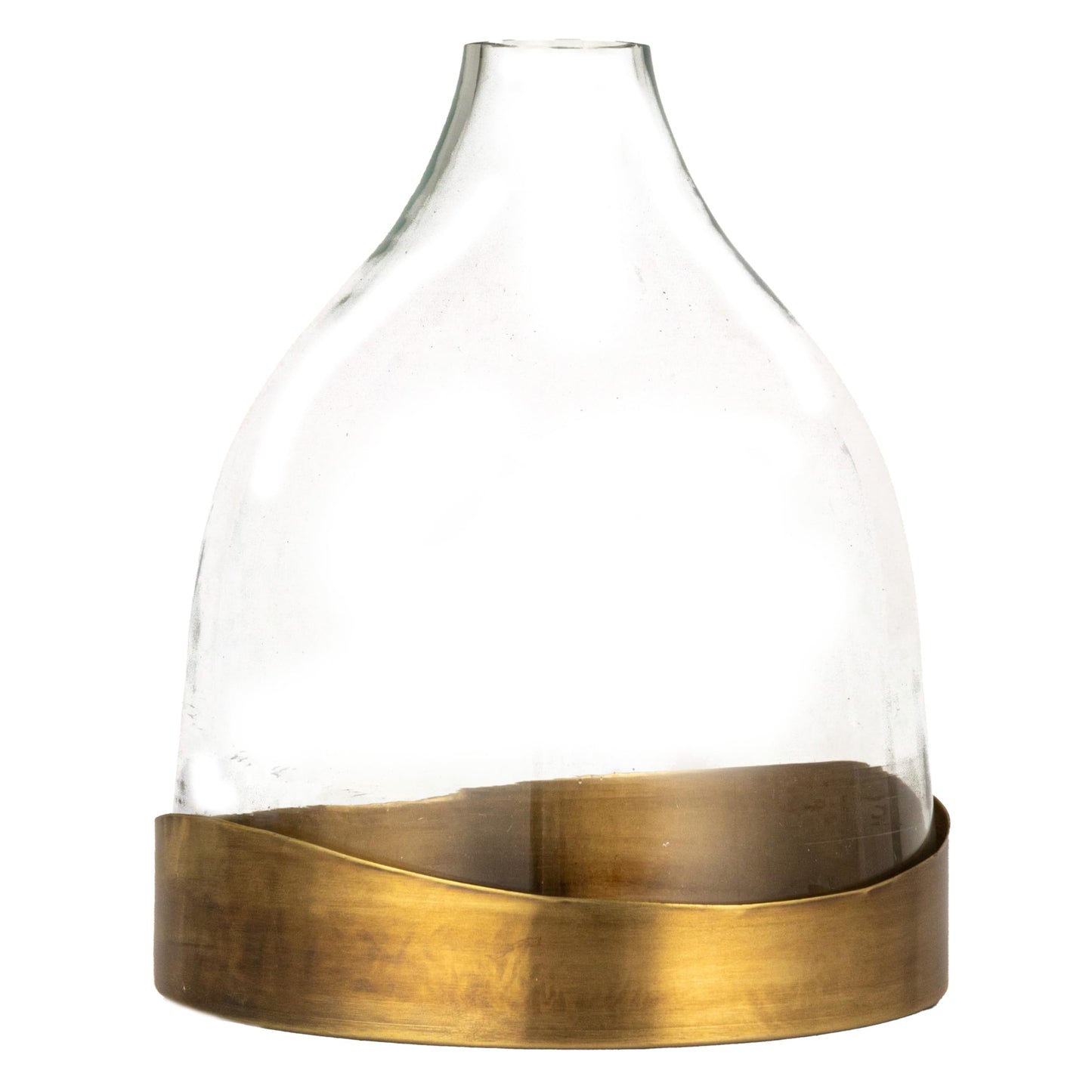 Creative Co-Op Sophisticated Glass Cloche with Metal Tray, Clear and Antique Brass