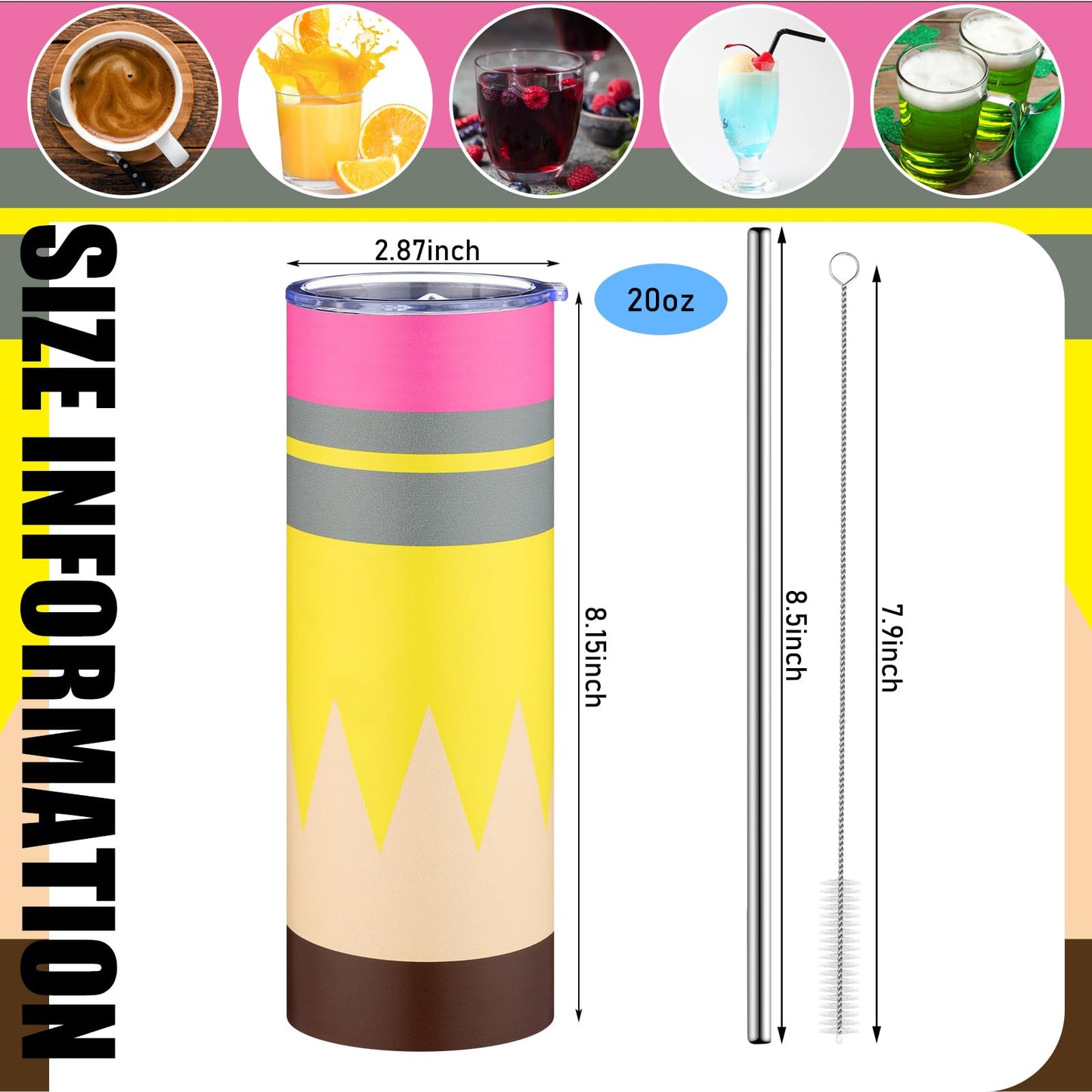 Geiserailie 6 Pcs Teacher Appreciation Gifts Composition Book Theme 20 oz Tumblers Bulk Kindergarten Teachers Thank You Gift Cups for Women Preschool Teacher's Day Classroom Retirement Party Favors