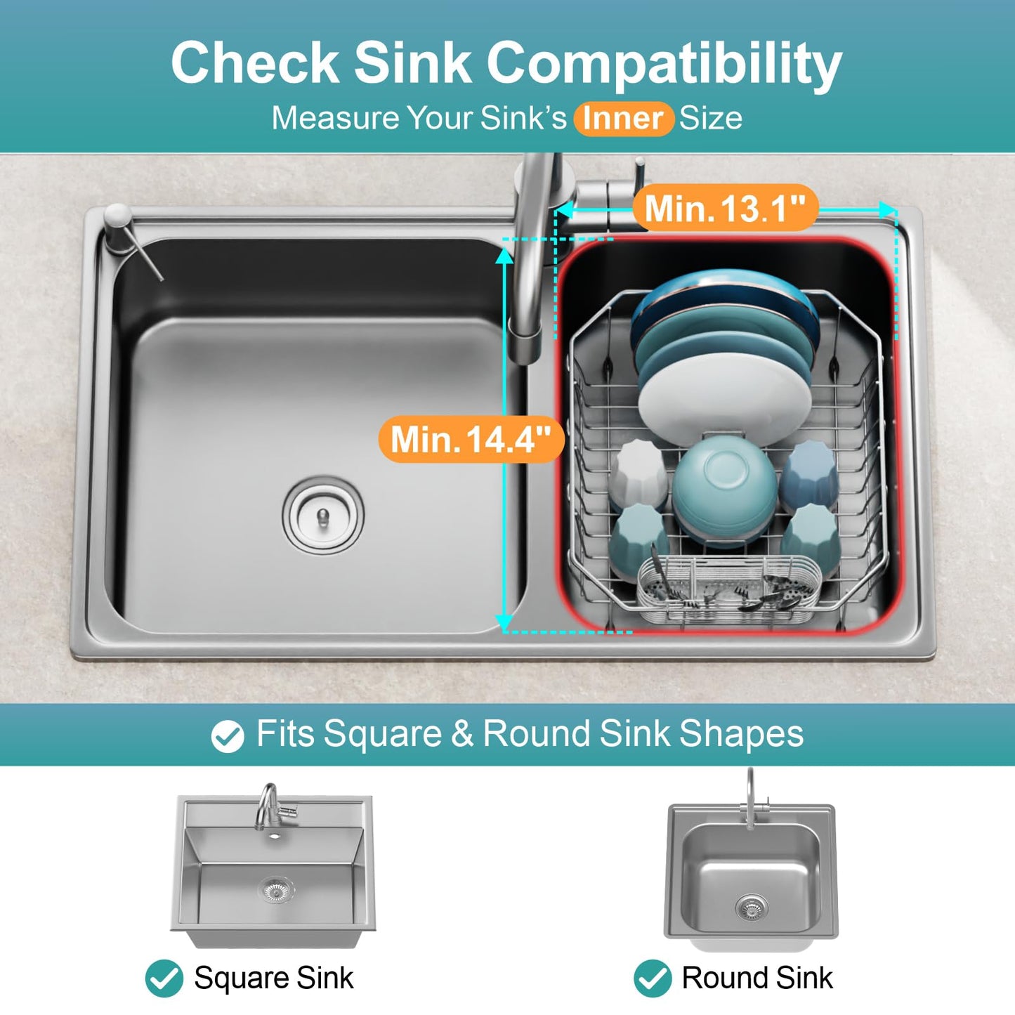 GSlife Small in Sink Dish Drying Rack - Stainless Steel Compact Dish Drainer for RV Kitchen Apartment Sink, Rust Resistant Inside Sink Rack, 1–2 Person Households, 13.1" W x 14.4" L, Silver