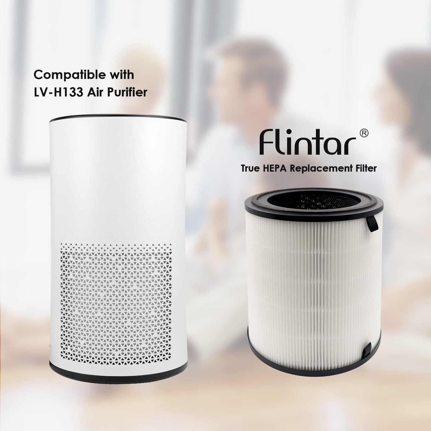 Flintar LV-H133 Replacement Filter, Made in Taiwan, Compatible with LEVOIT LV-H133 Tower Air Purifier, H13 Grade Filtration & Activated Carbon Filter Set, Part Number LV-H133-RF