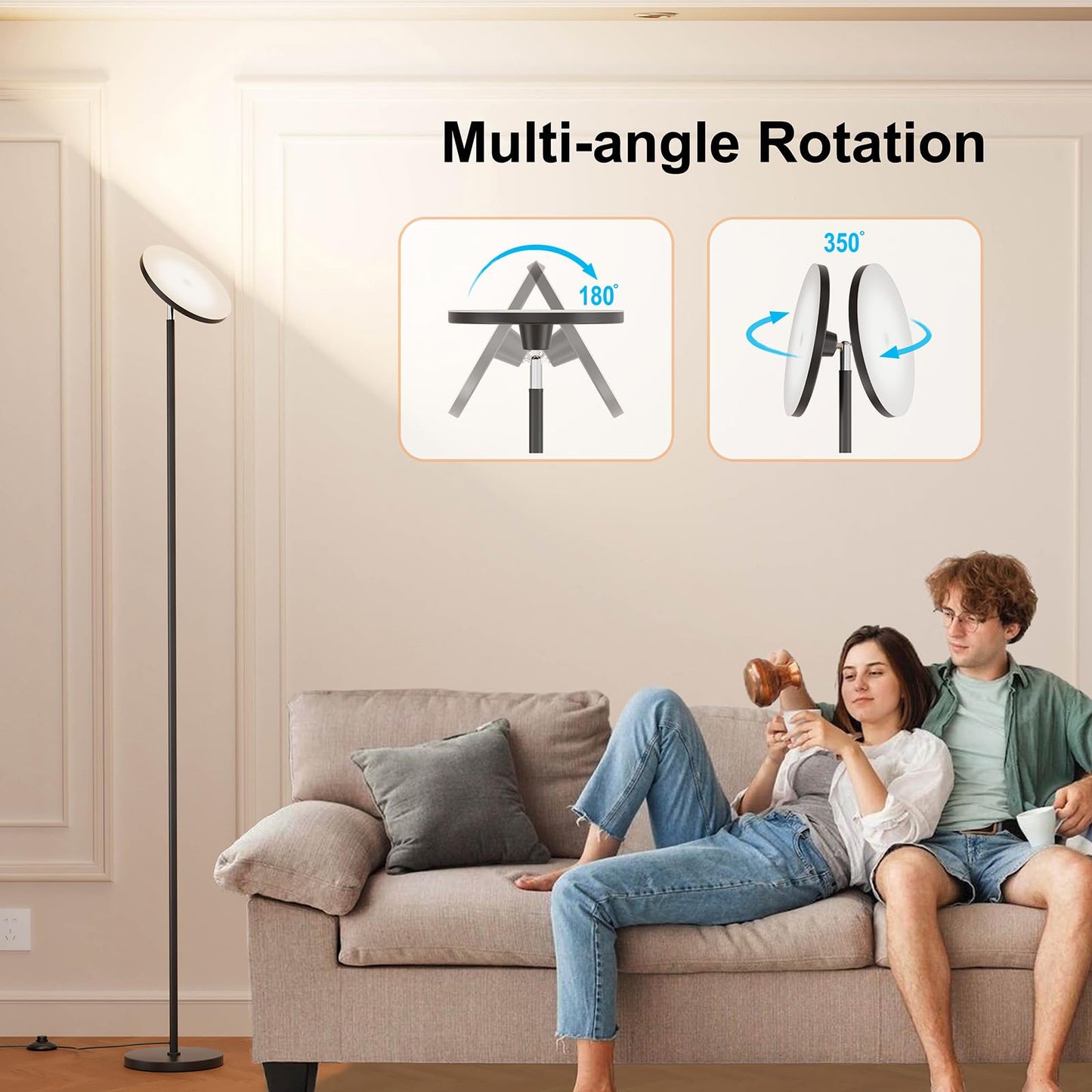 Dimmable Floor Lamp with Remote，Floor Lamps for Living Room Bedroom Office，Adjustable Brightness (10%-100%)and Color Temperature (3000k- 6000k )，Standing Lamp Tall Lamp with Foot Switch (black)